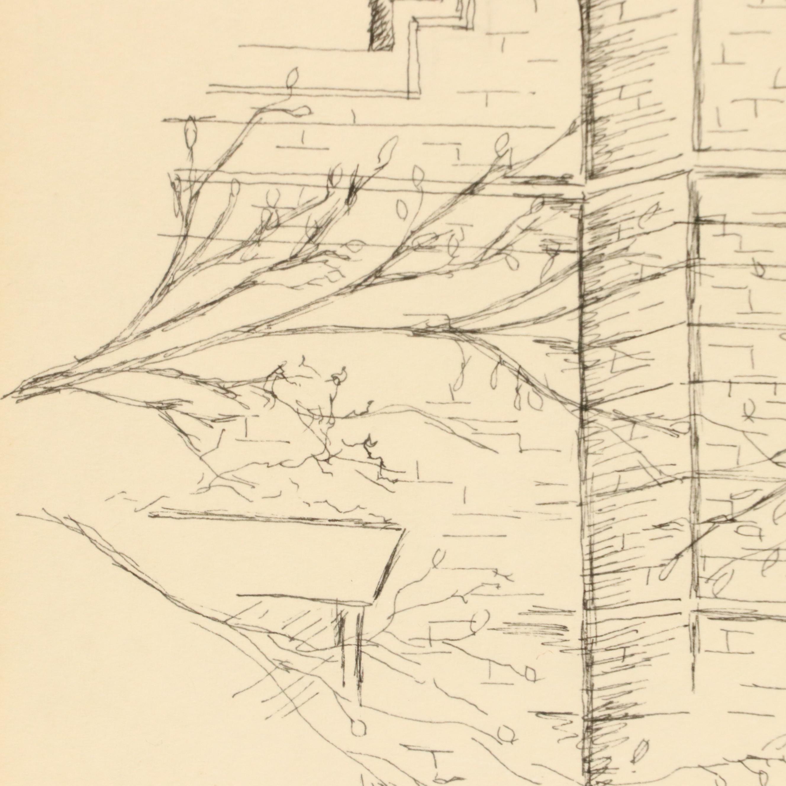 John H. W. Rhein III Ink Drawing "The Cross and Parapet," 1980