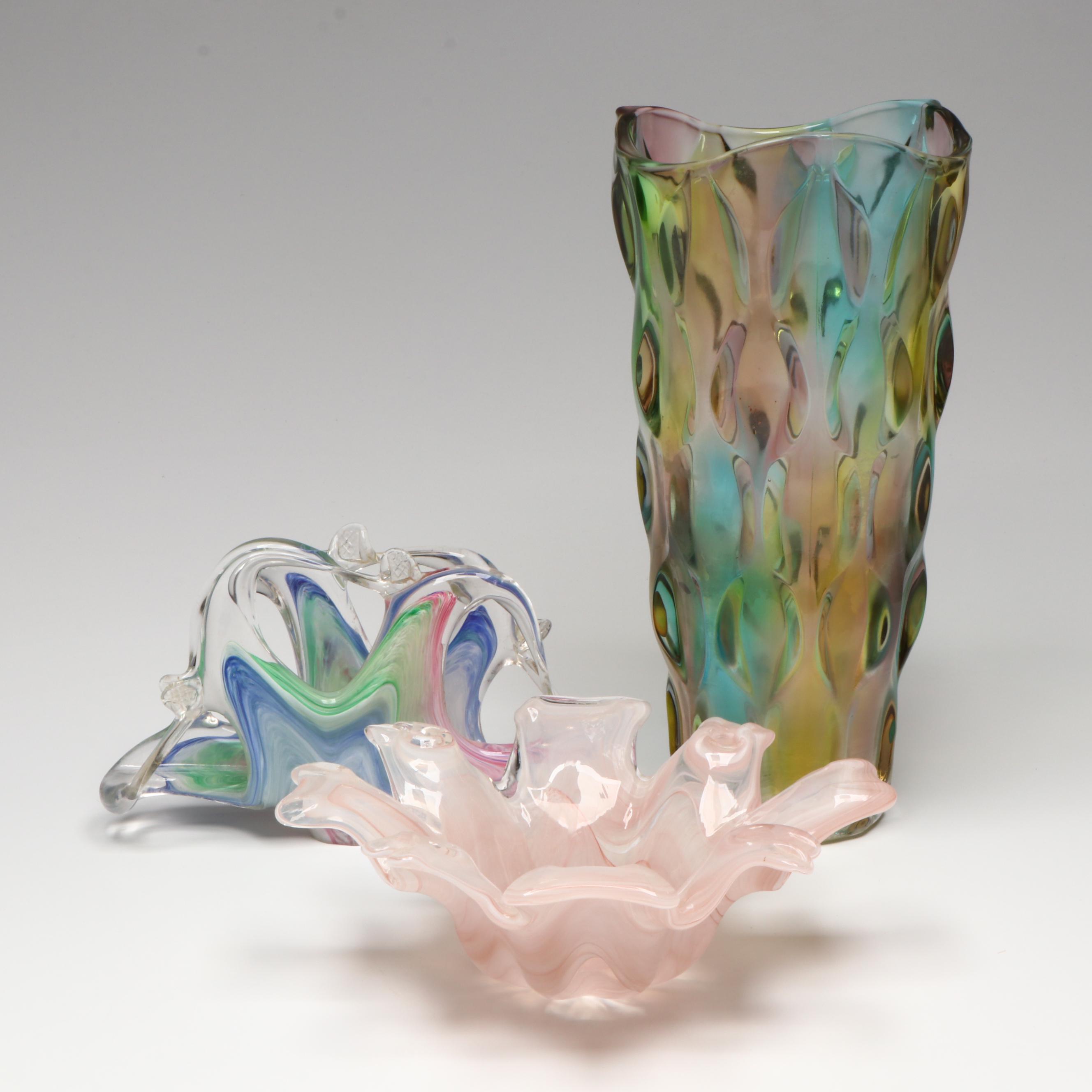 Murano Blown Glass Napkin Holder with Other Blown Glass Bowl and Vase