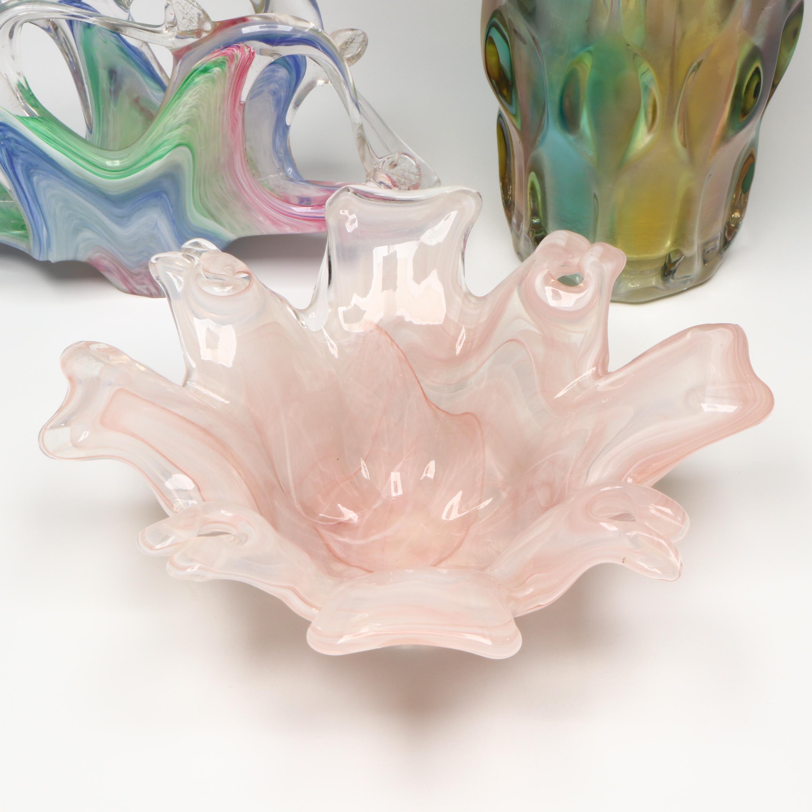 Murano Blown Glass Napkin Holder with Other Blown Glass Bowl and Vase