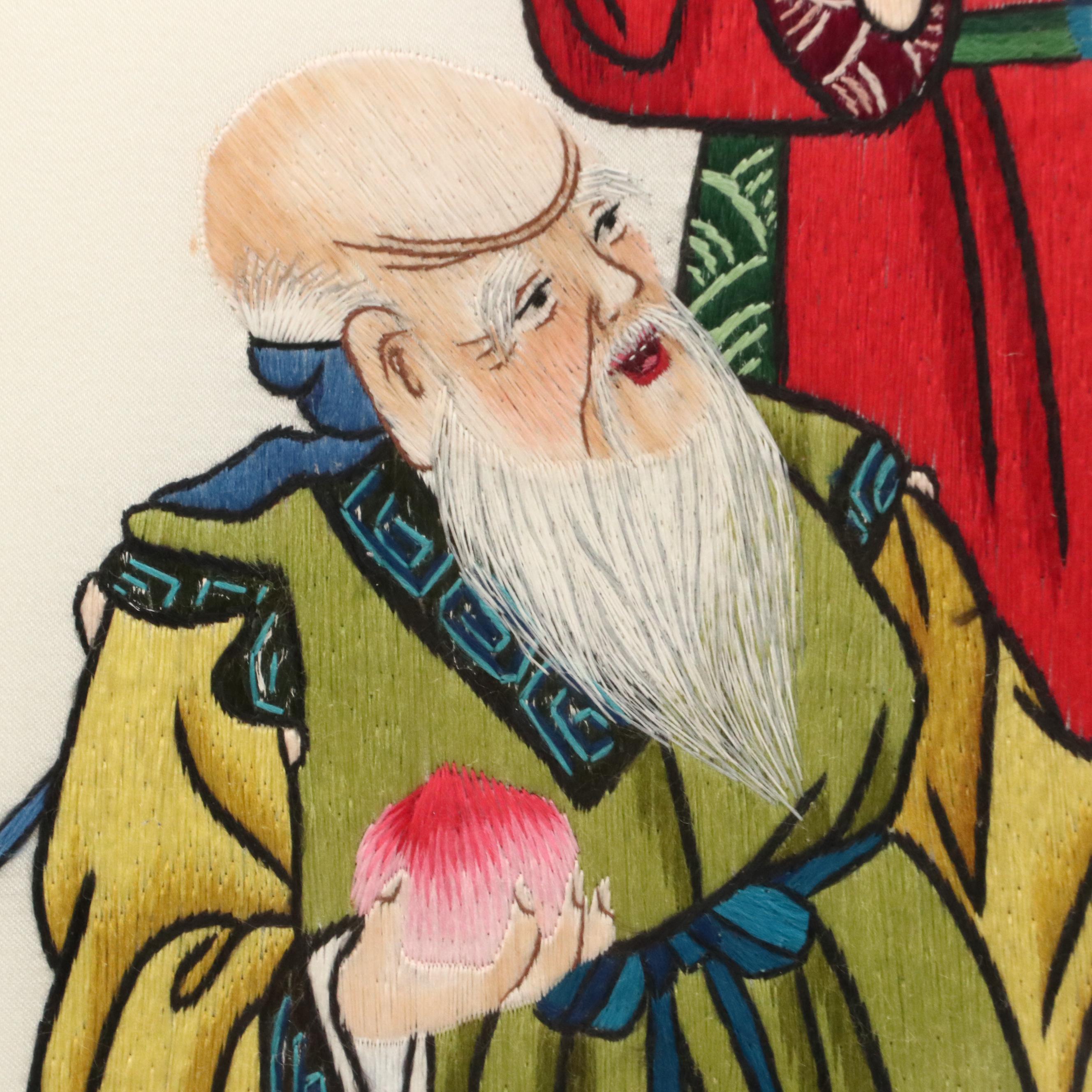 Chinese School Silk Embroidery of Three Sanxing Deities