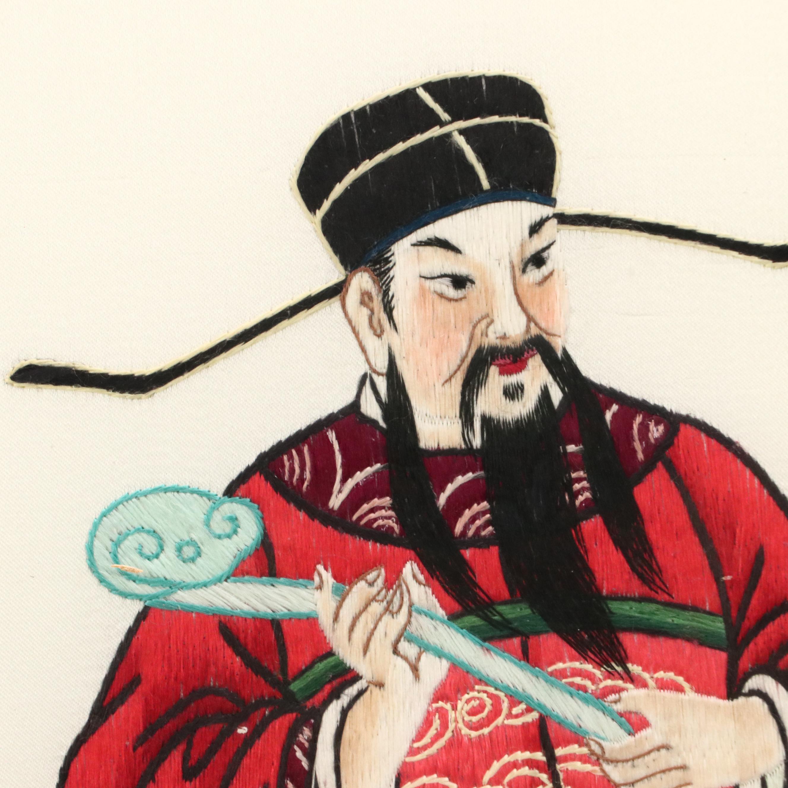 Chinese School Silk Embroidery of Three Sanxing Deities