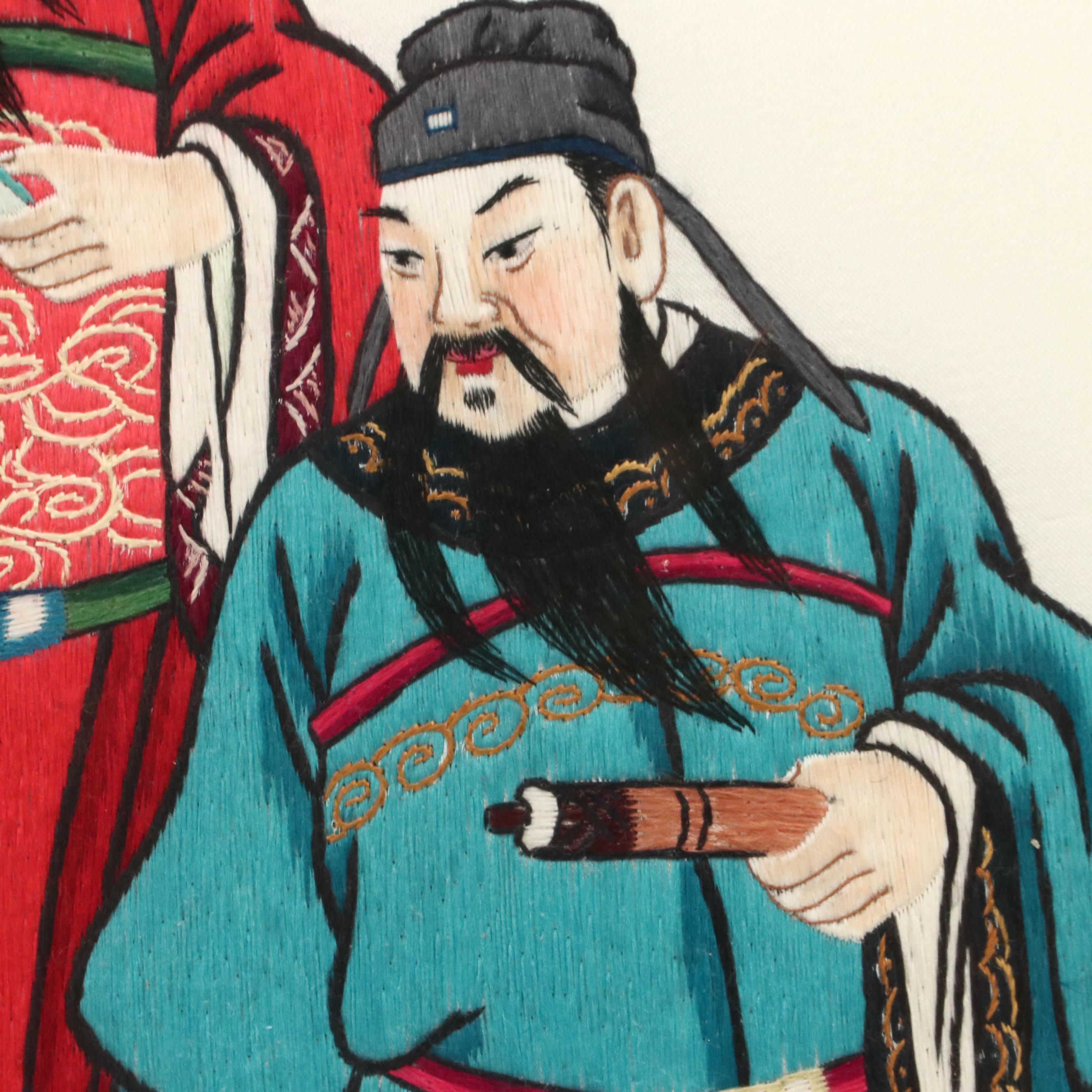 Chinese School Silk Embroidery of Three Sanxing Deities
