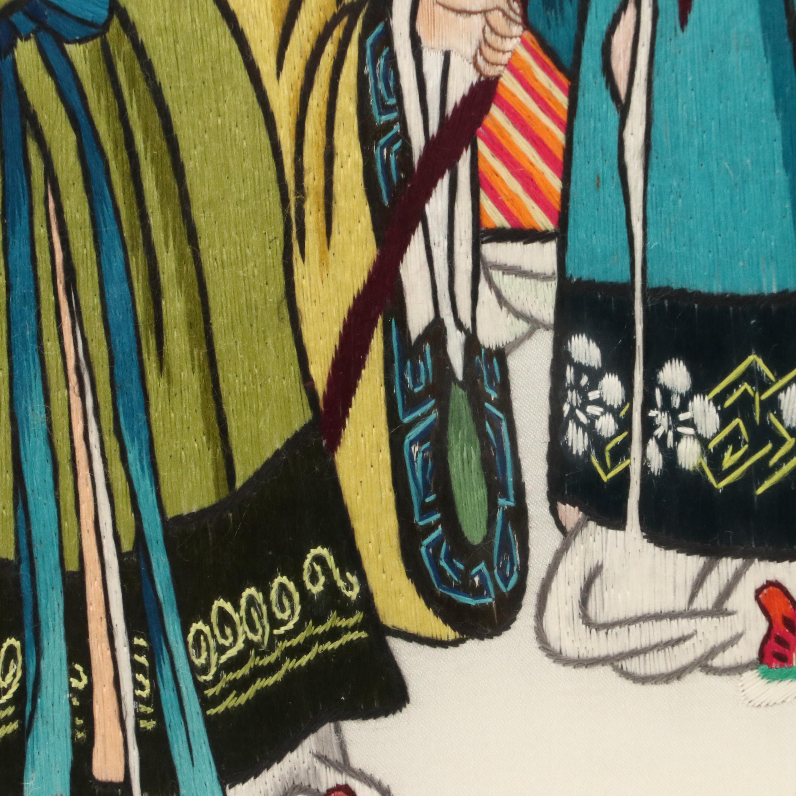 Chinese School Silk Embroidery of Three Sanxing Deities