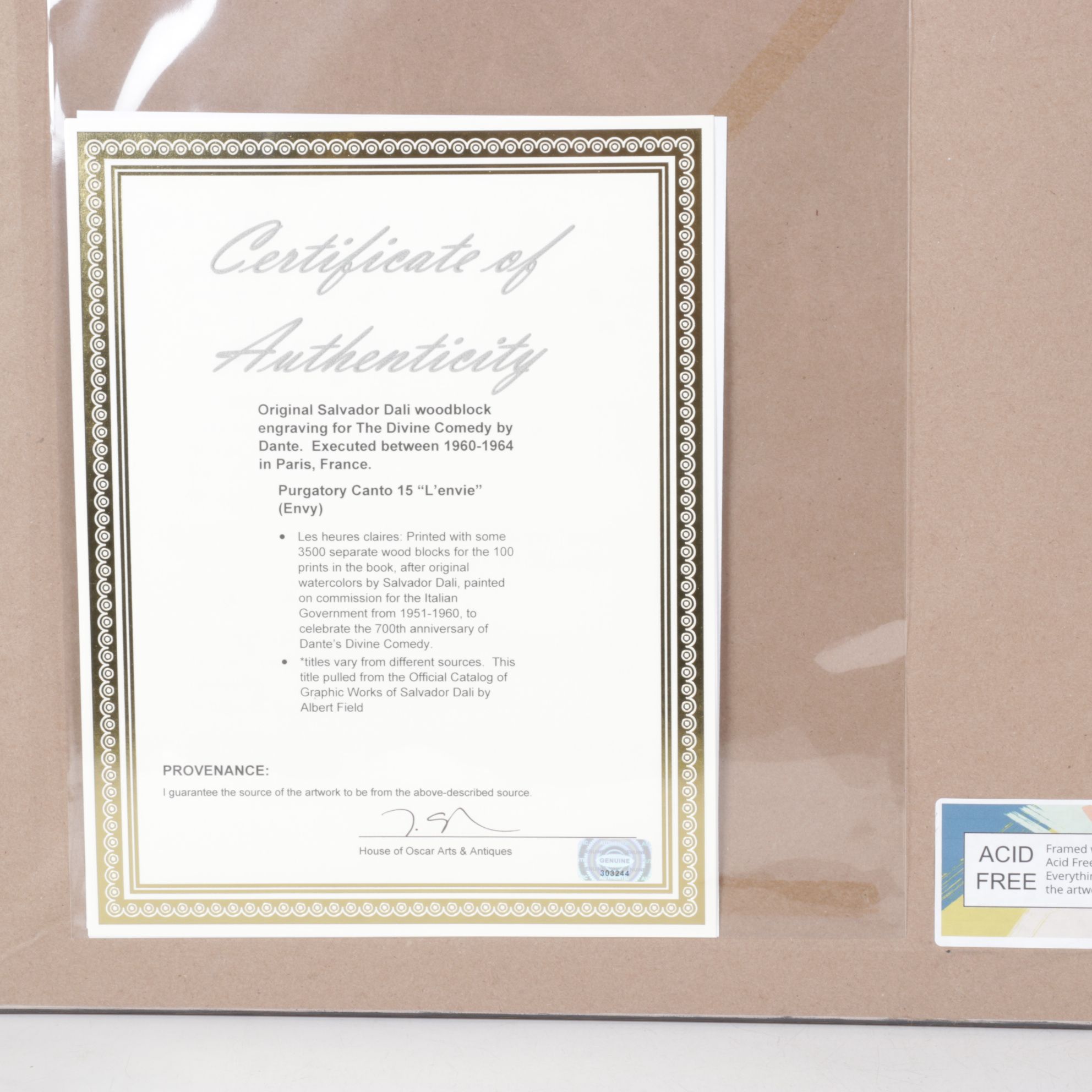 Salvador Dalí Wood Engraving "L'Envie"