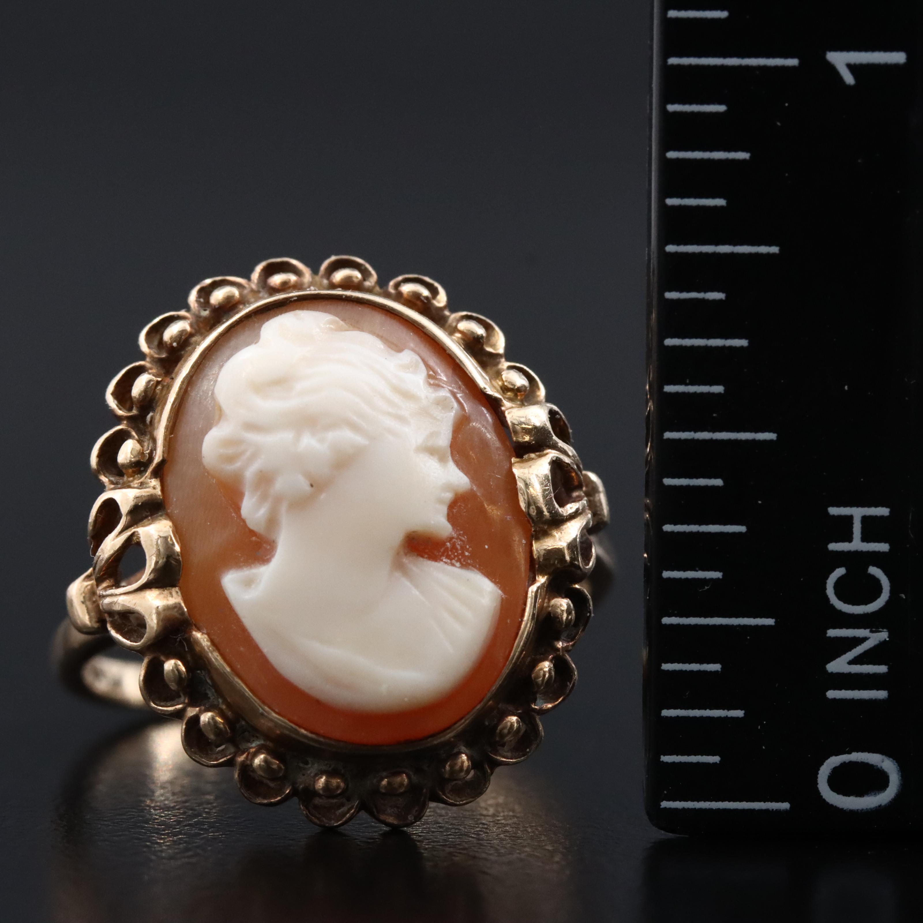 Vintage 10K Shell Cameo Ring
