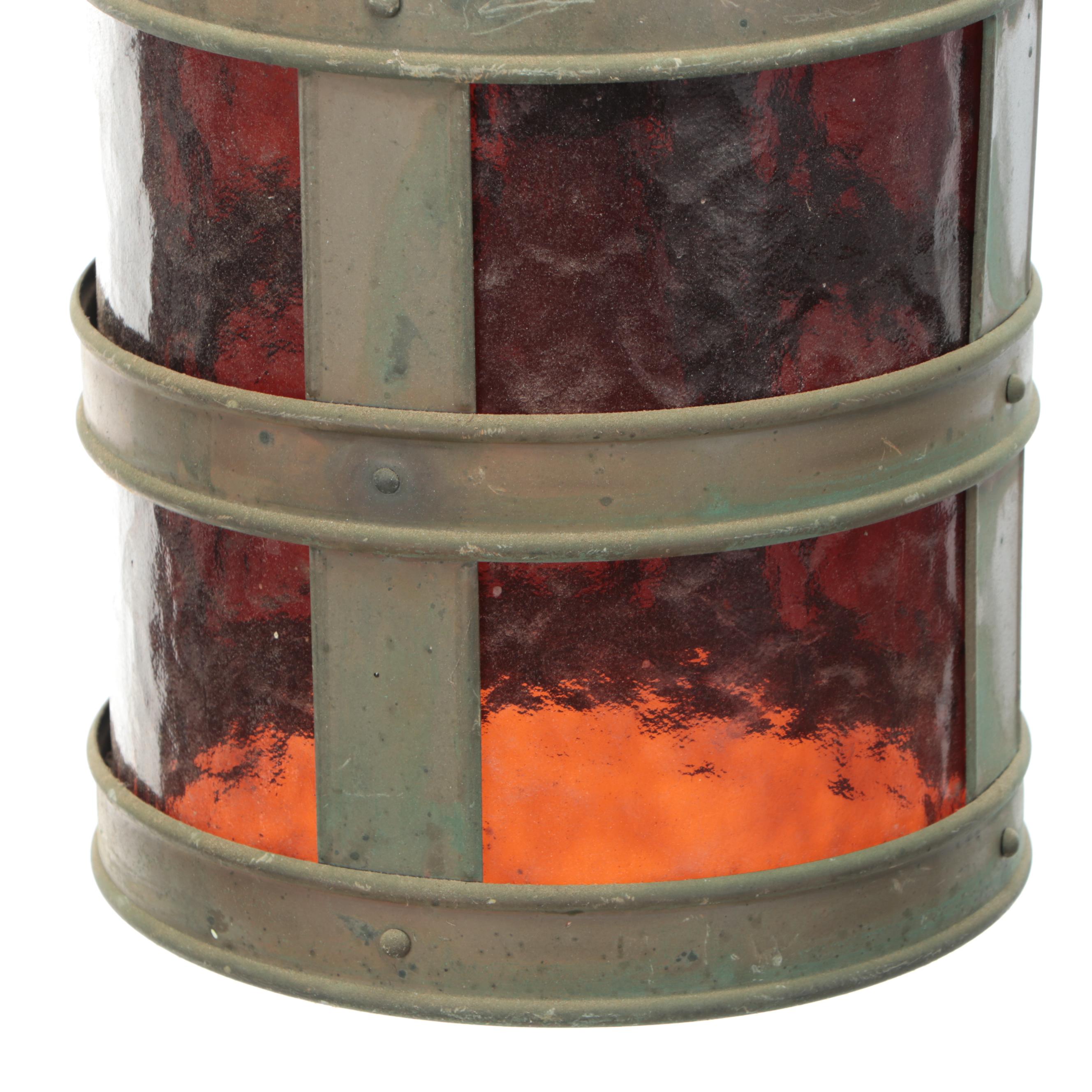 Arts and Crafts Amber Glass Pendant Swag Light