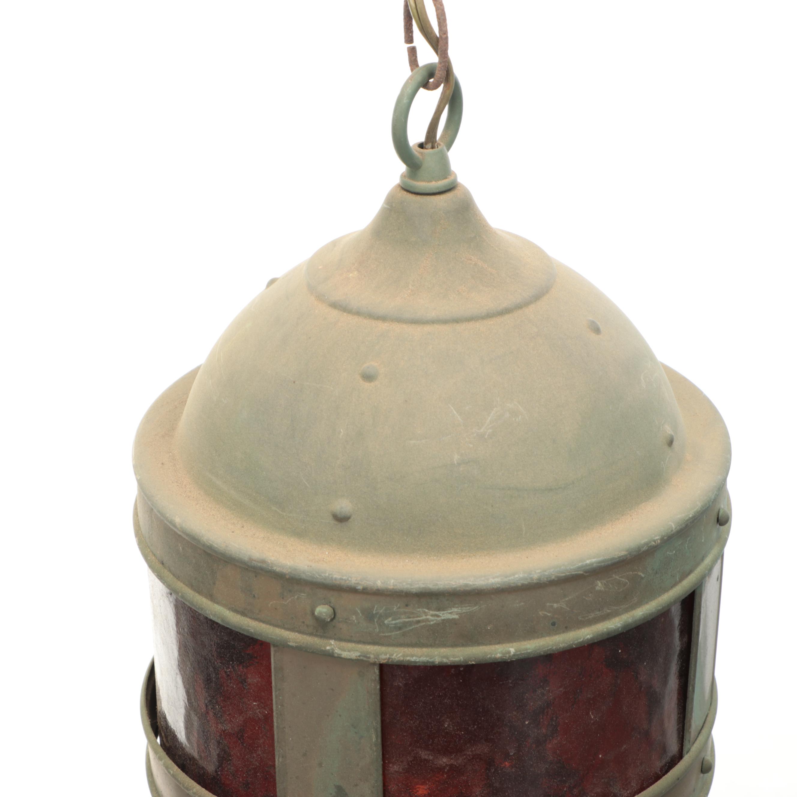 Arts and Crafts Amber Glass Pendant Swag Light