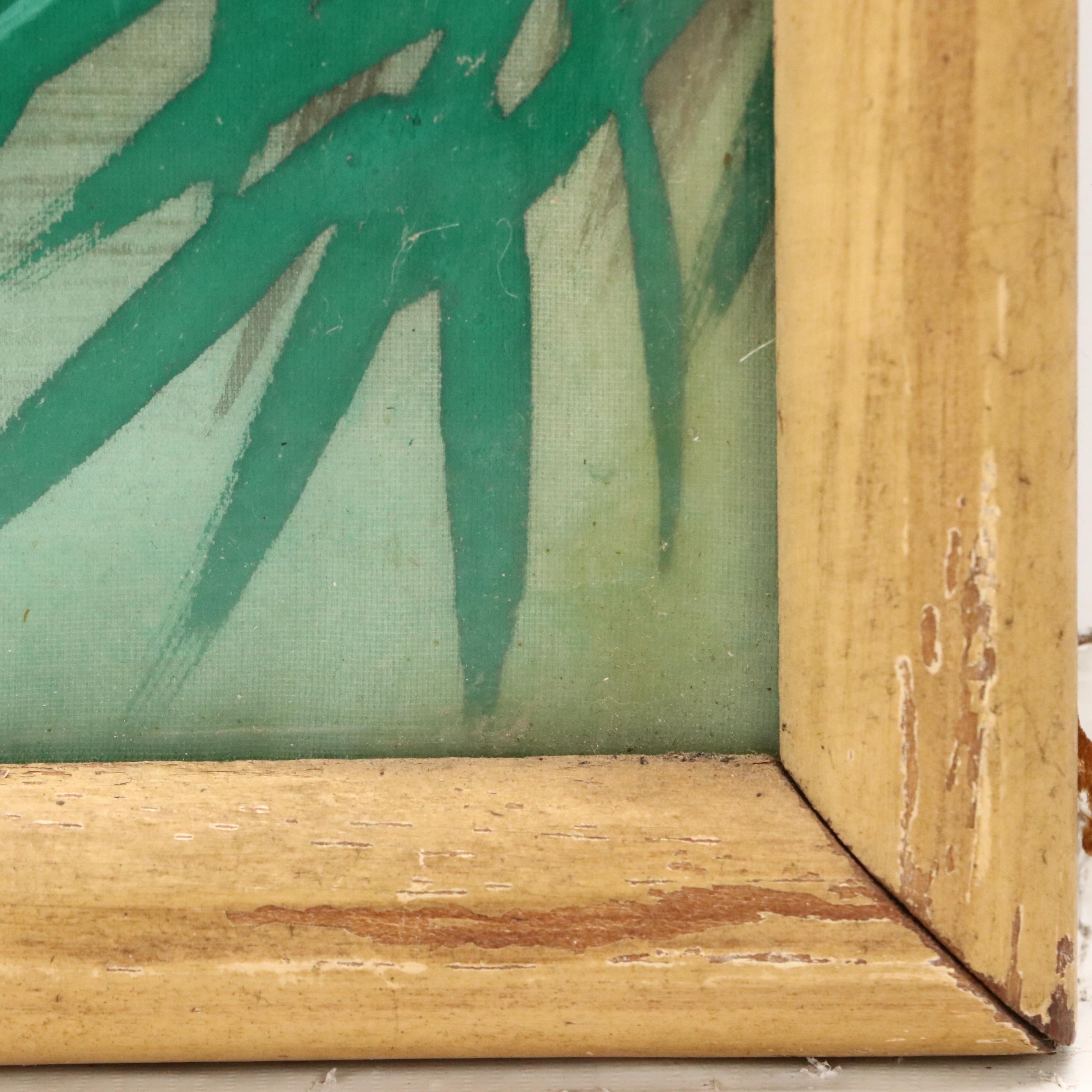 Southeast Asian School Gouache Painting on Silk of Tiger in Bamboo