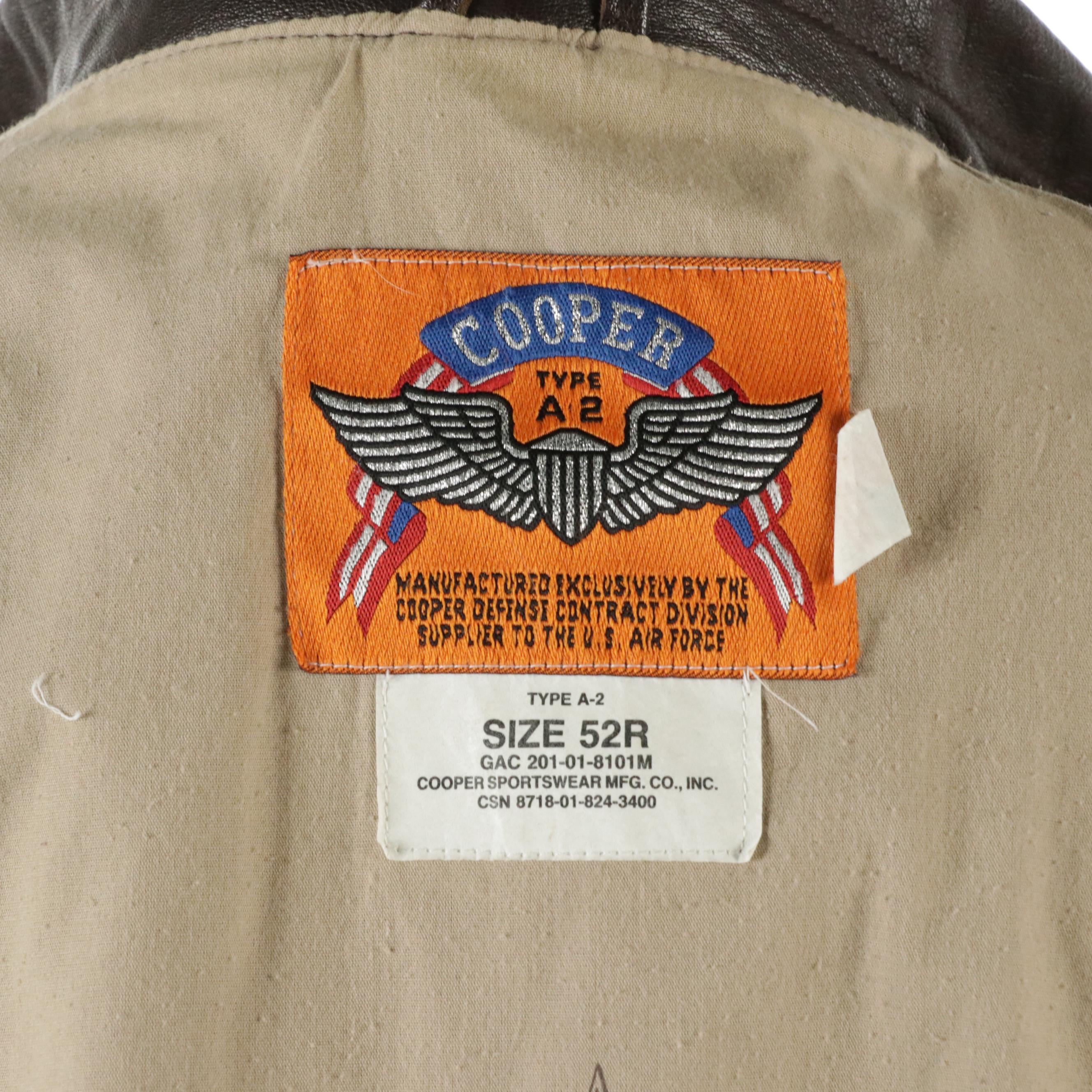 Men's Commemorative A-2 Flight Jacket in Goatskin Leather from Cooper Sportswear