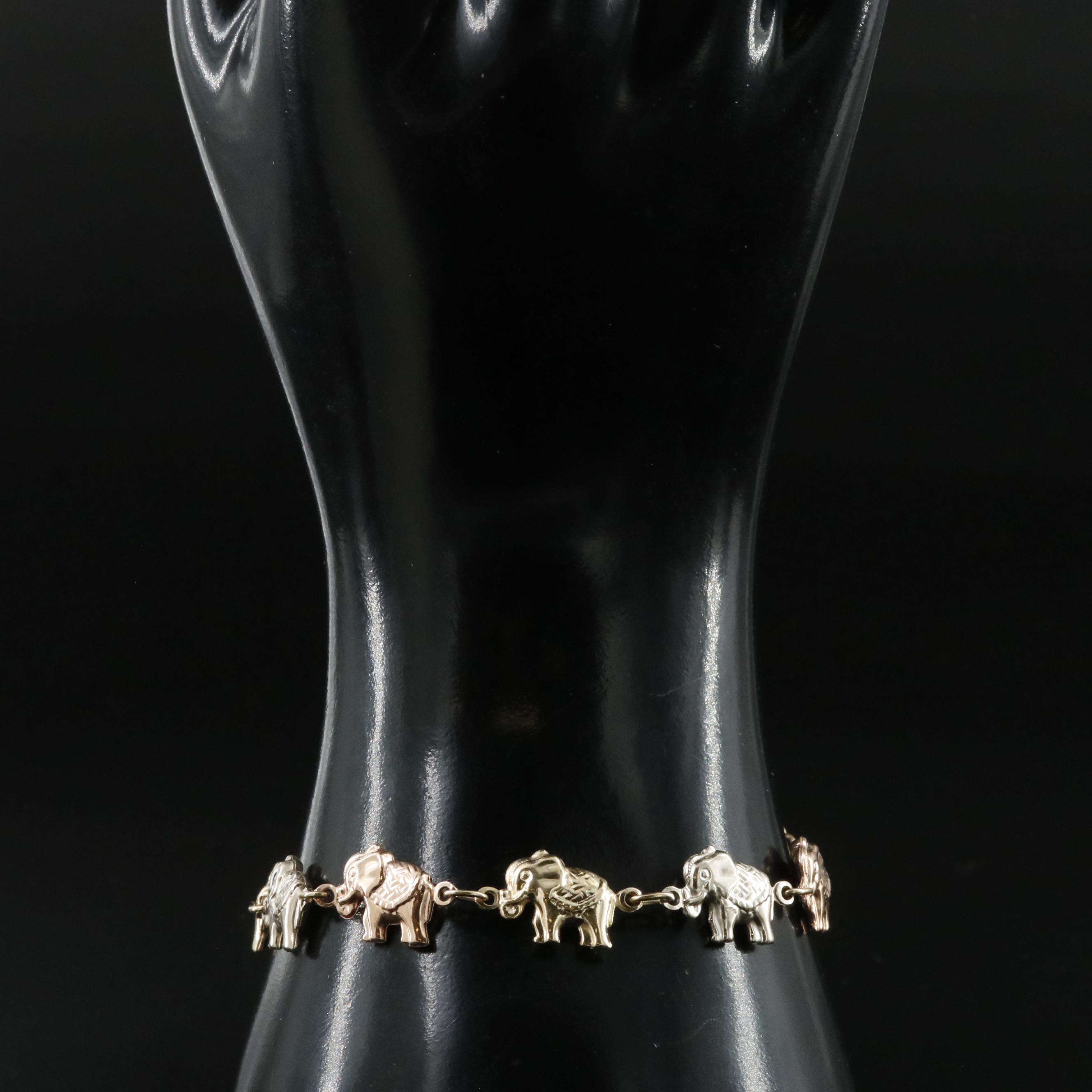 Italian 14K Tri-Color Elephant Link Bracelet