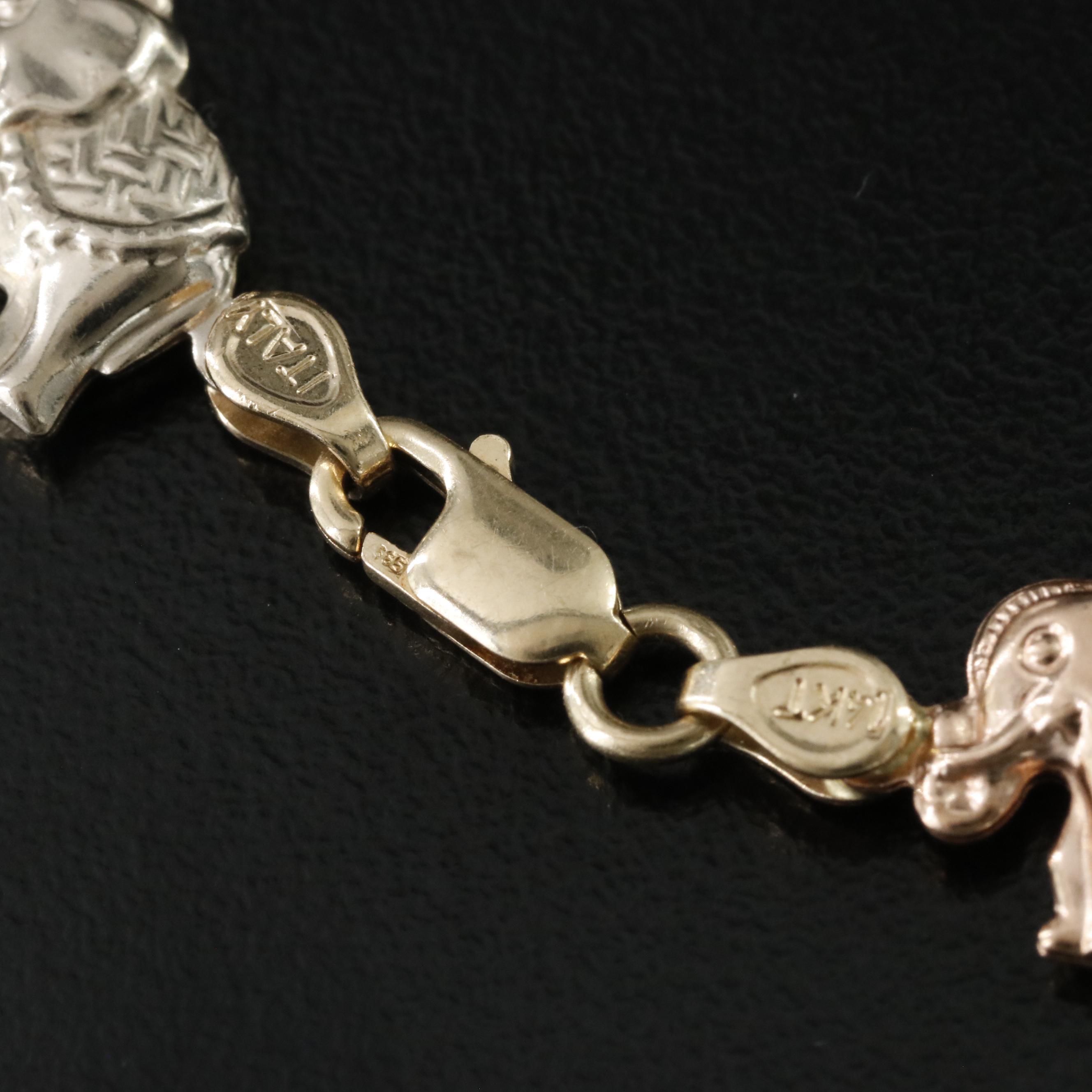 Italian 14K Tri-Color Elephant Link Bracelet