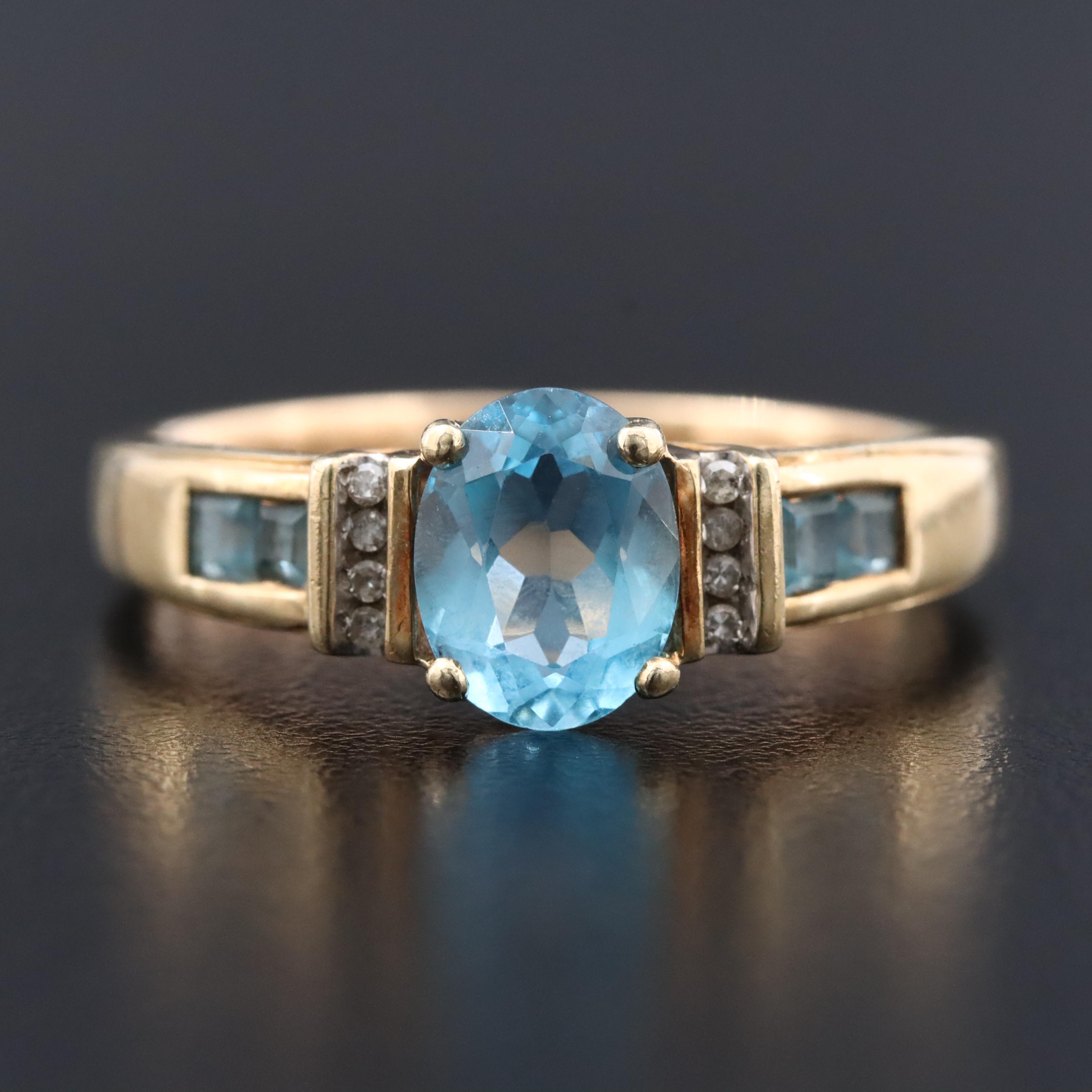 14K Blue Topaz and Diamond Ring