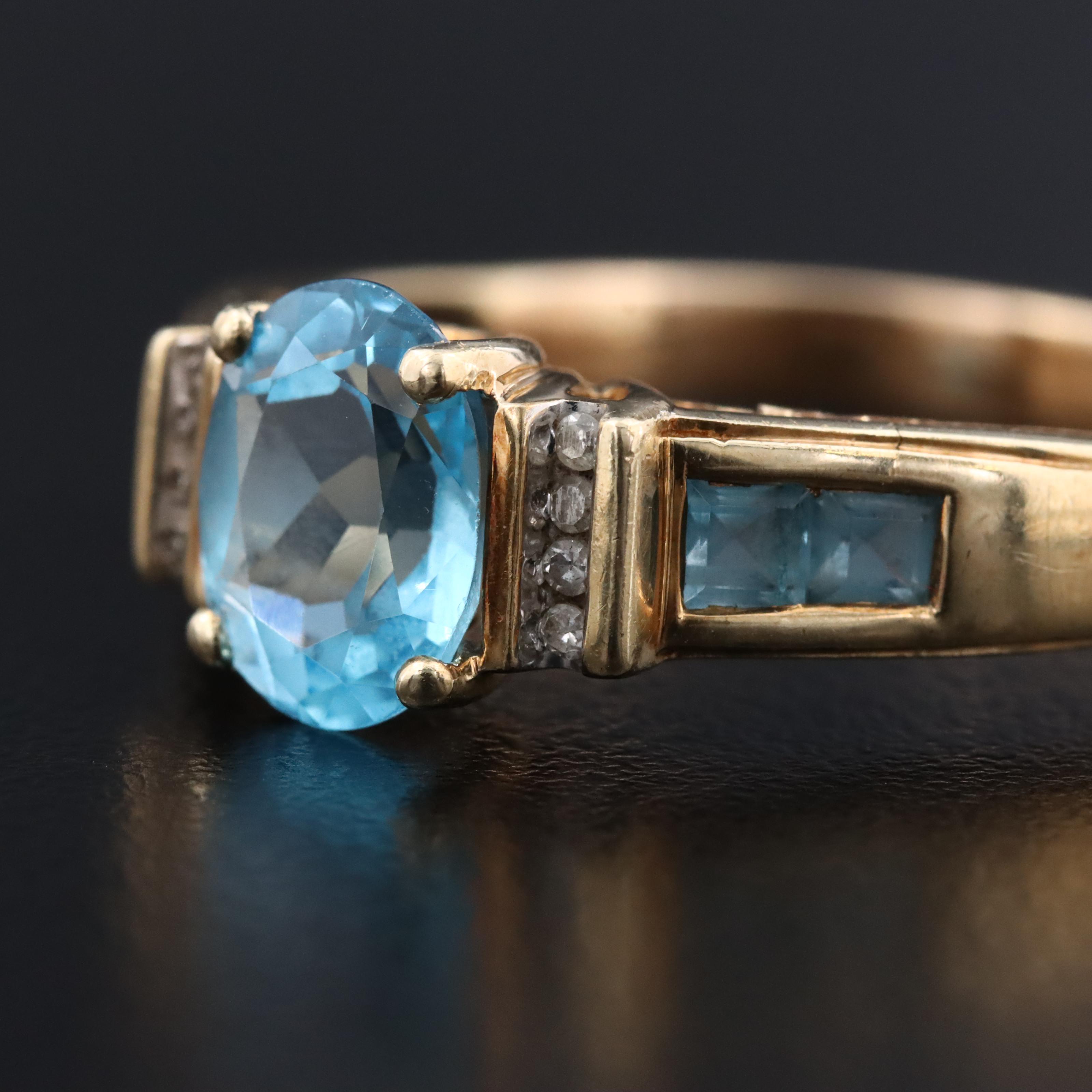 14K Blue Topaz and Diamond Ring