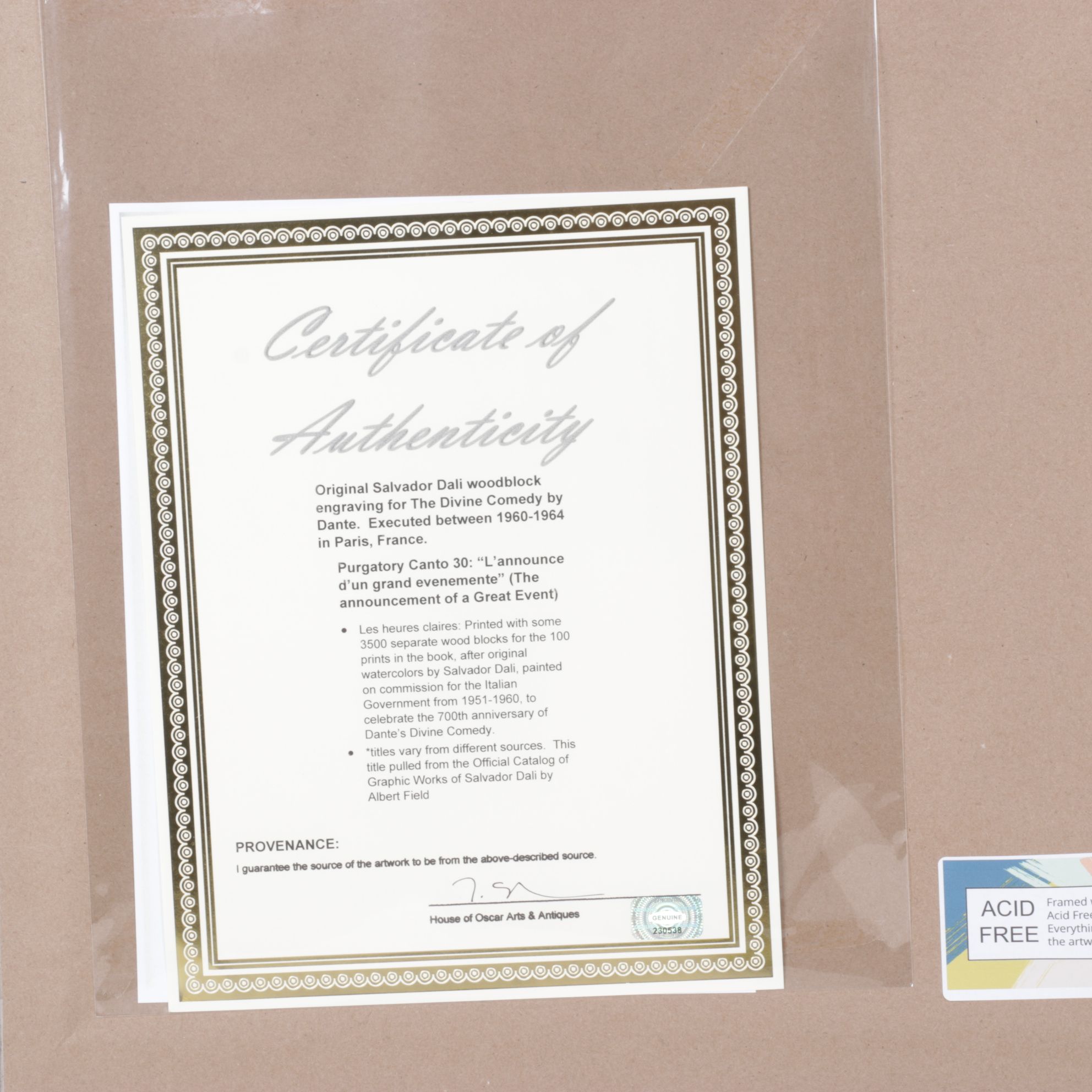 Salvador Dalí Wood Engraving "L’announce d’un Grand Evénemente"