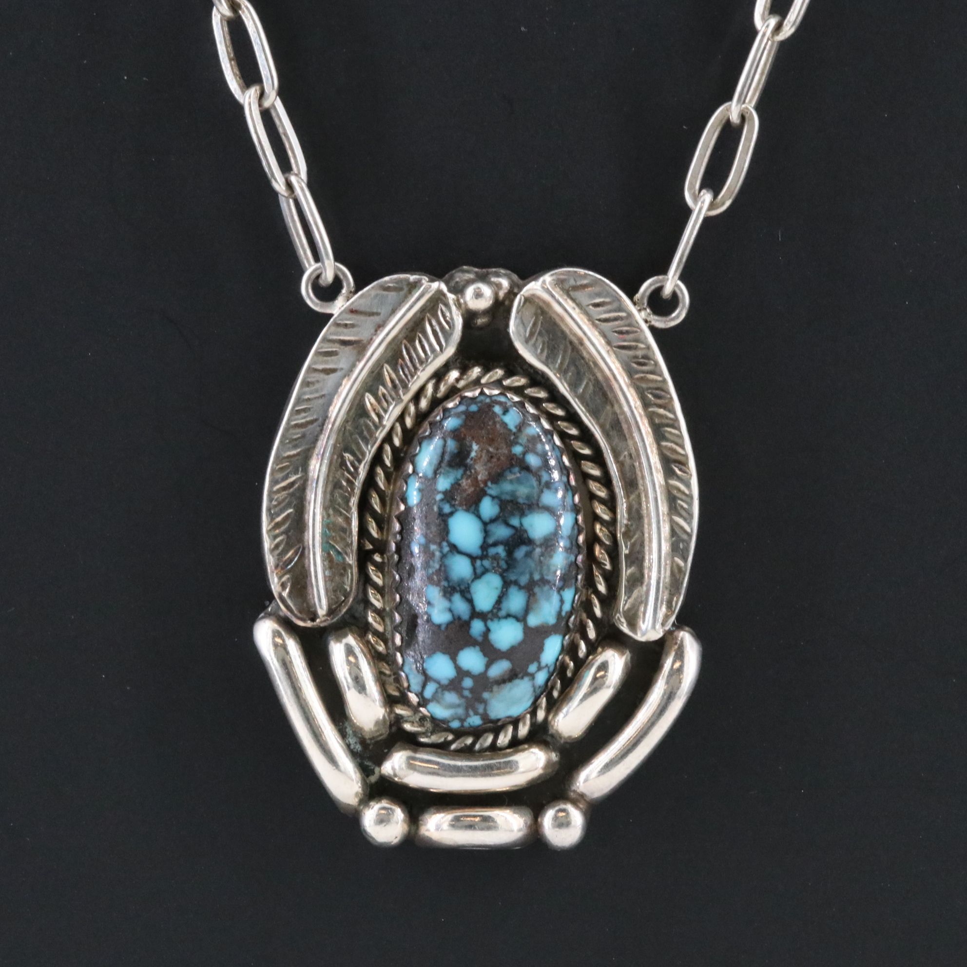 Southwestern Sterling Turquoise Appliqué Necklace