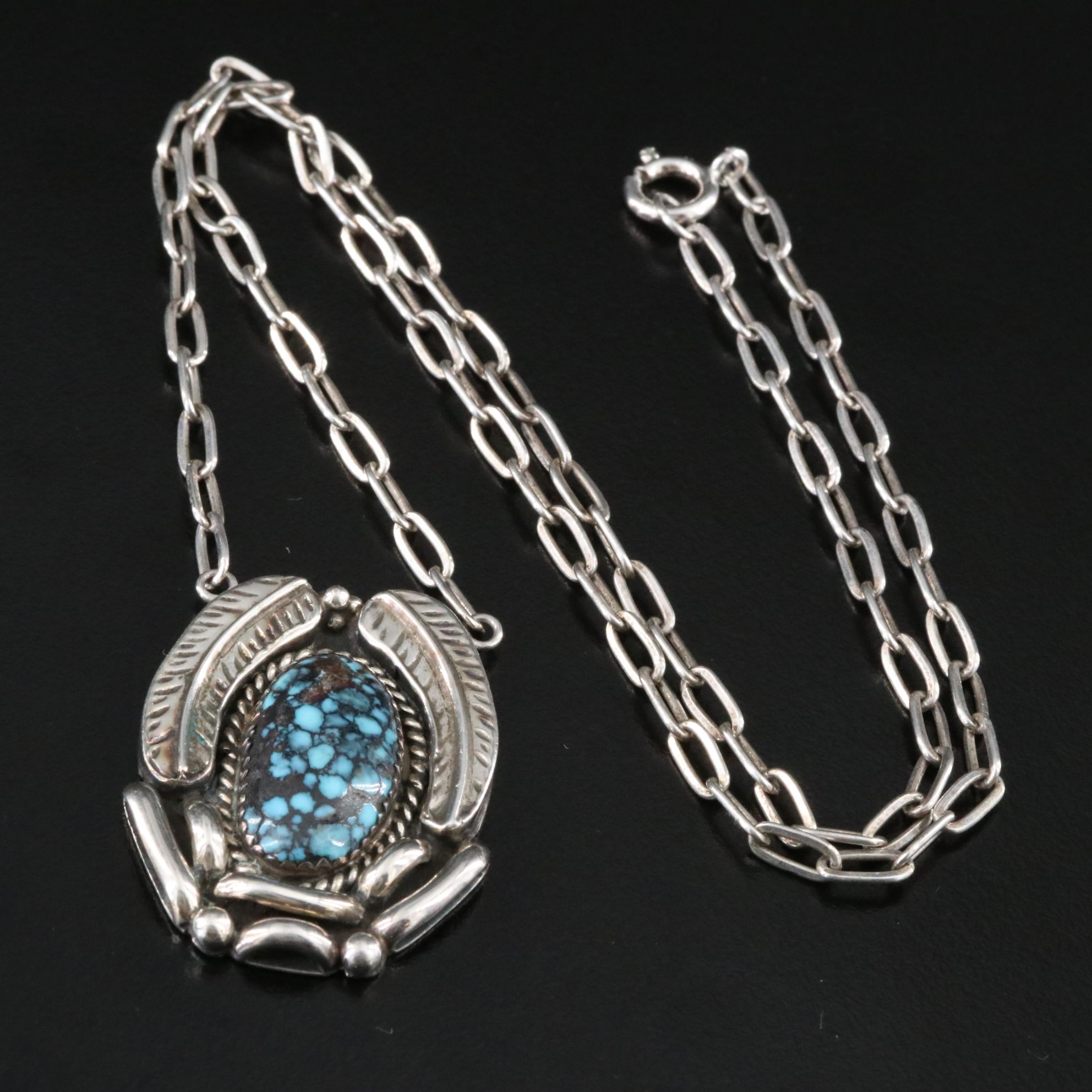 Southwestern Sterling Turquoise Appliqué Necklace