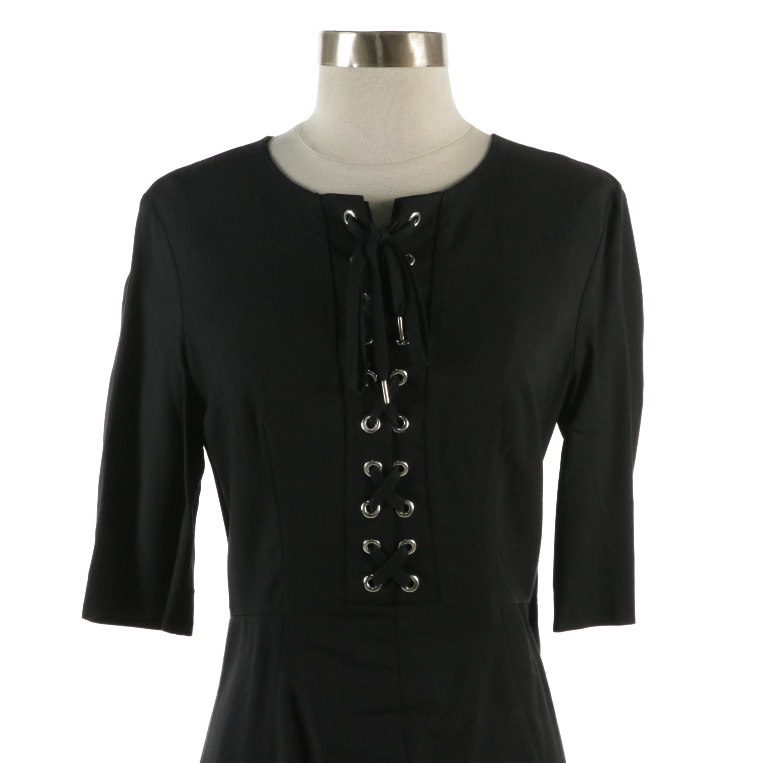 Armani Collezioni Three-Button Jacket and Sportmax Black Lace-Up Dress