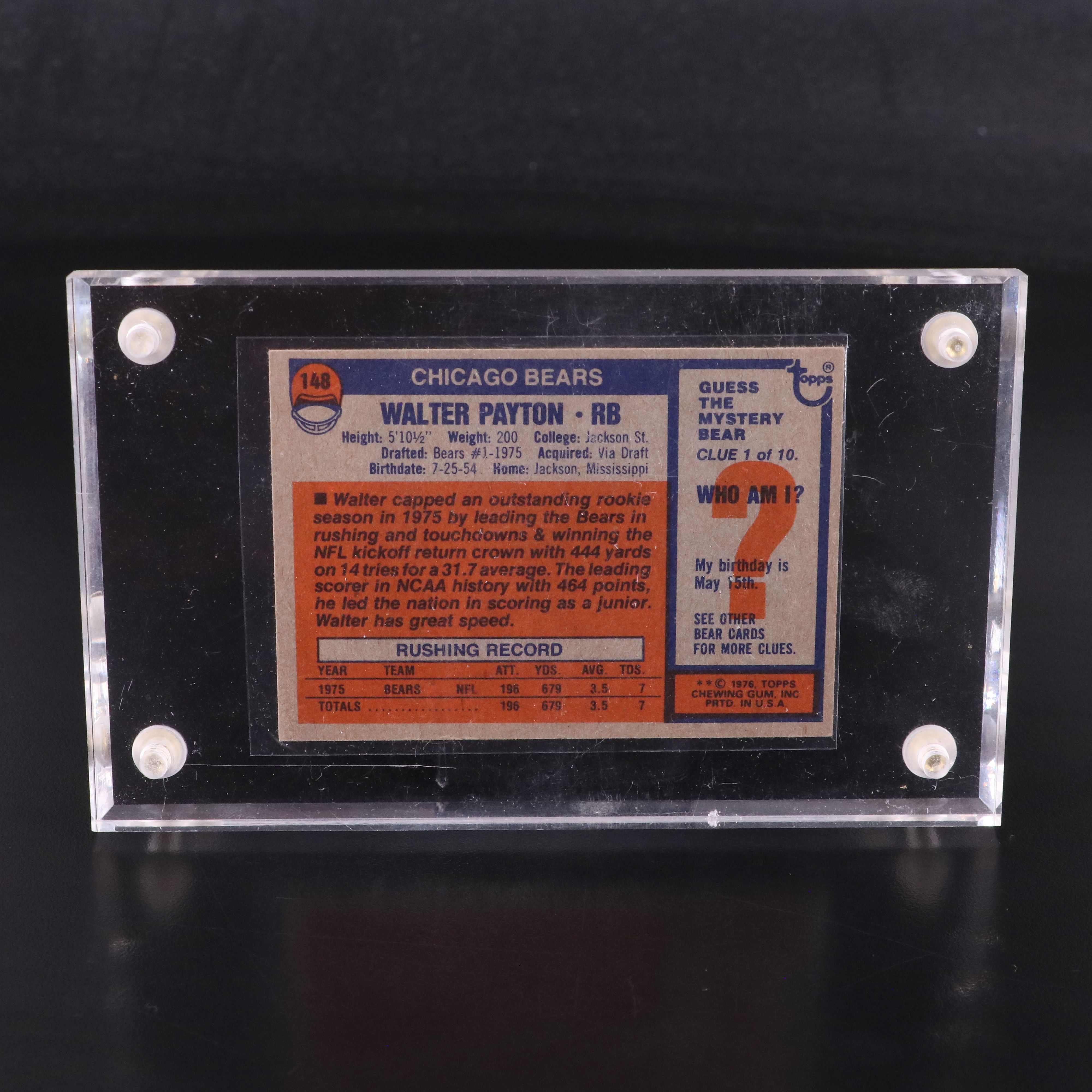 1976 Topps Walter Payton Chicago Bears Rookie Football Card