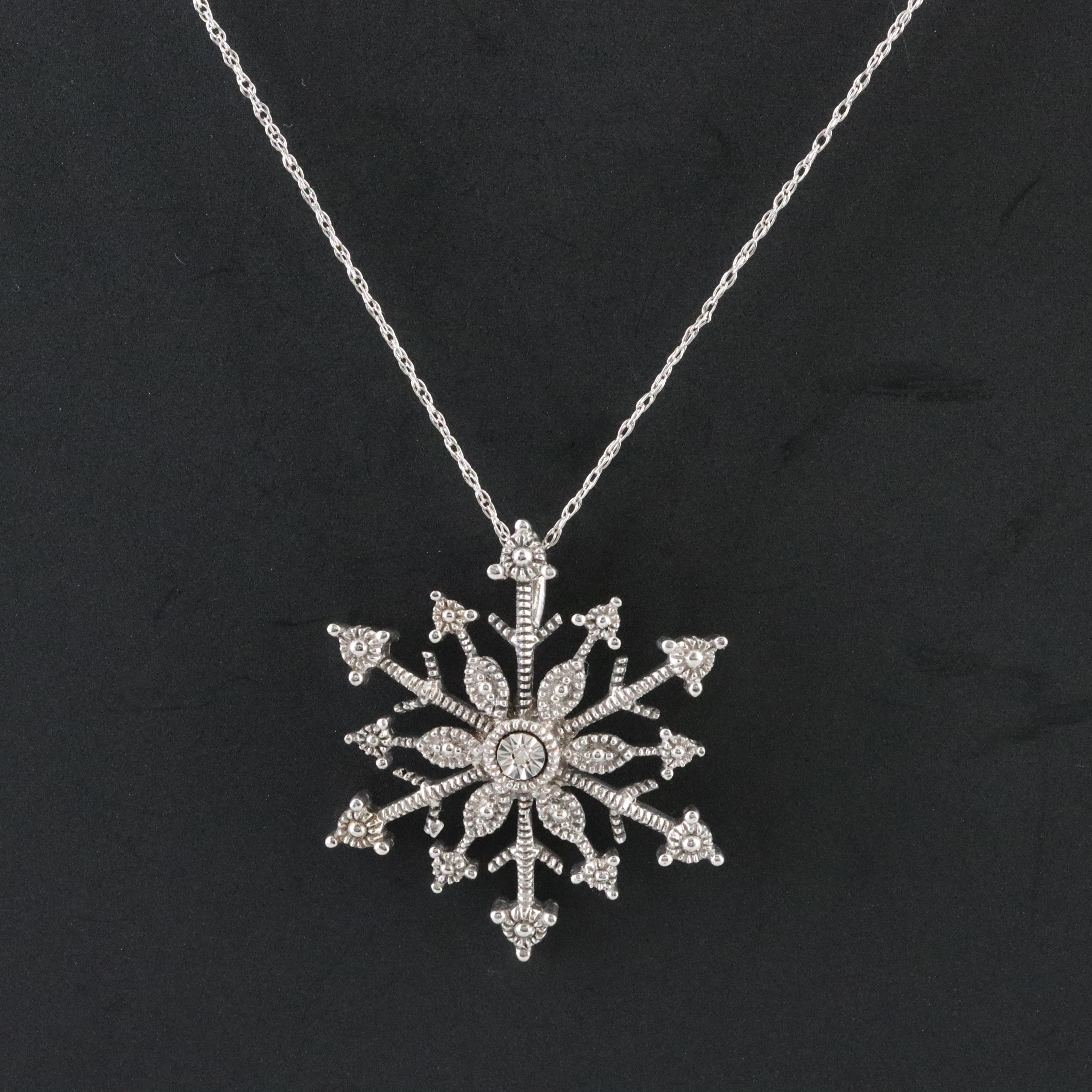 Sterling Snowflake Pendant Necklace with Diamond Accent