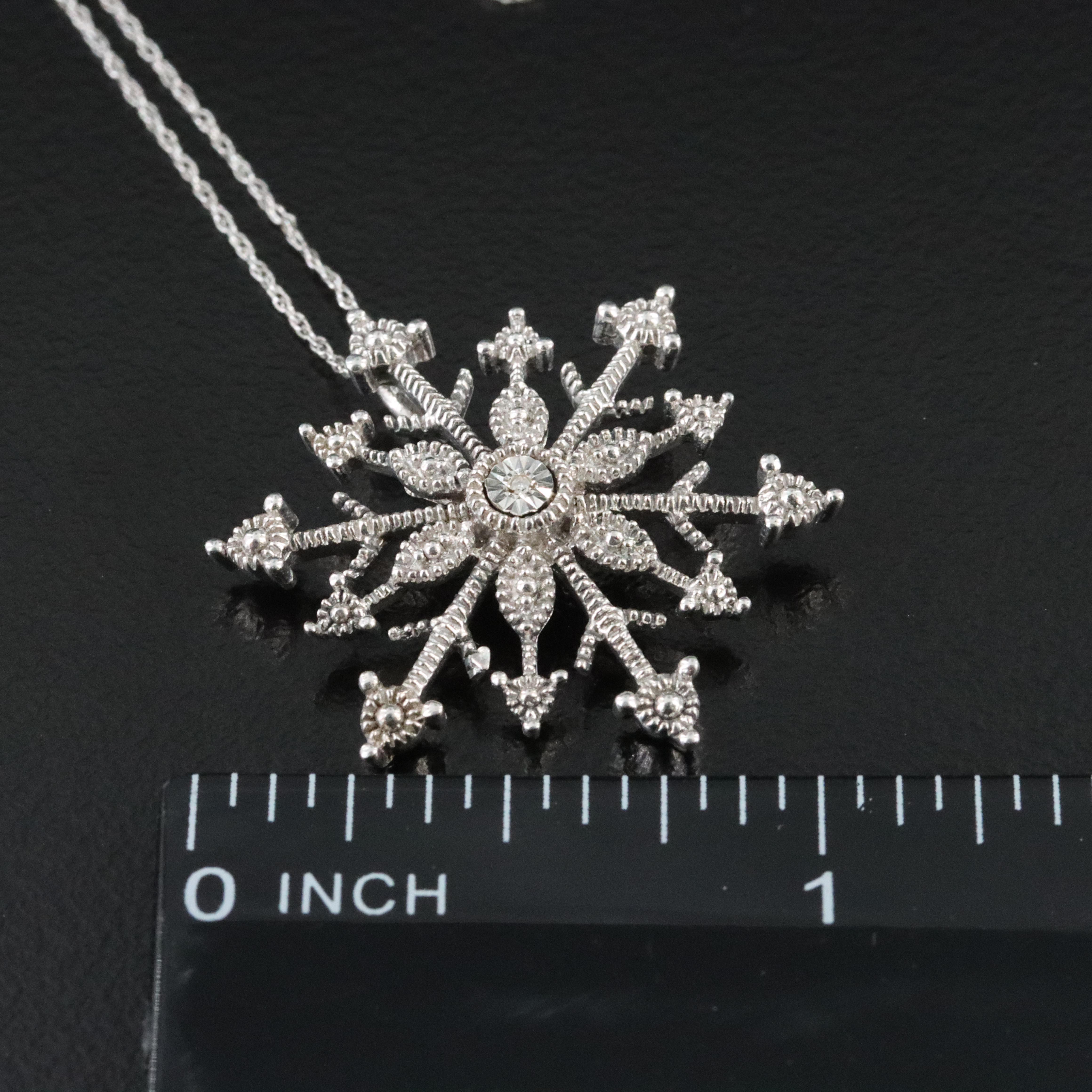 Sterling Snowflake Pendant Necklace with Diamond Accent