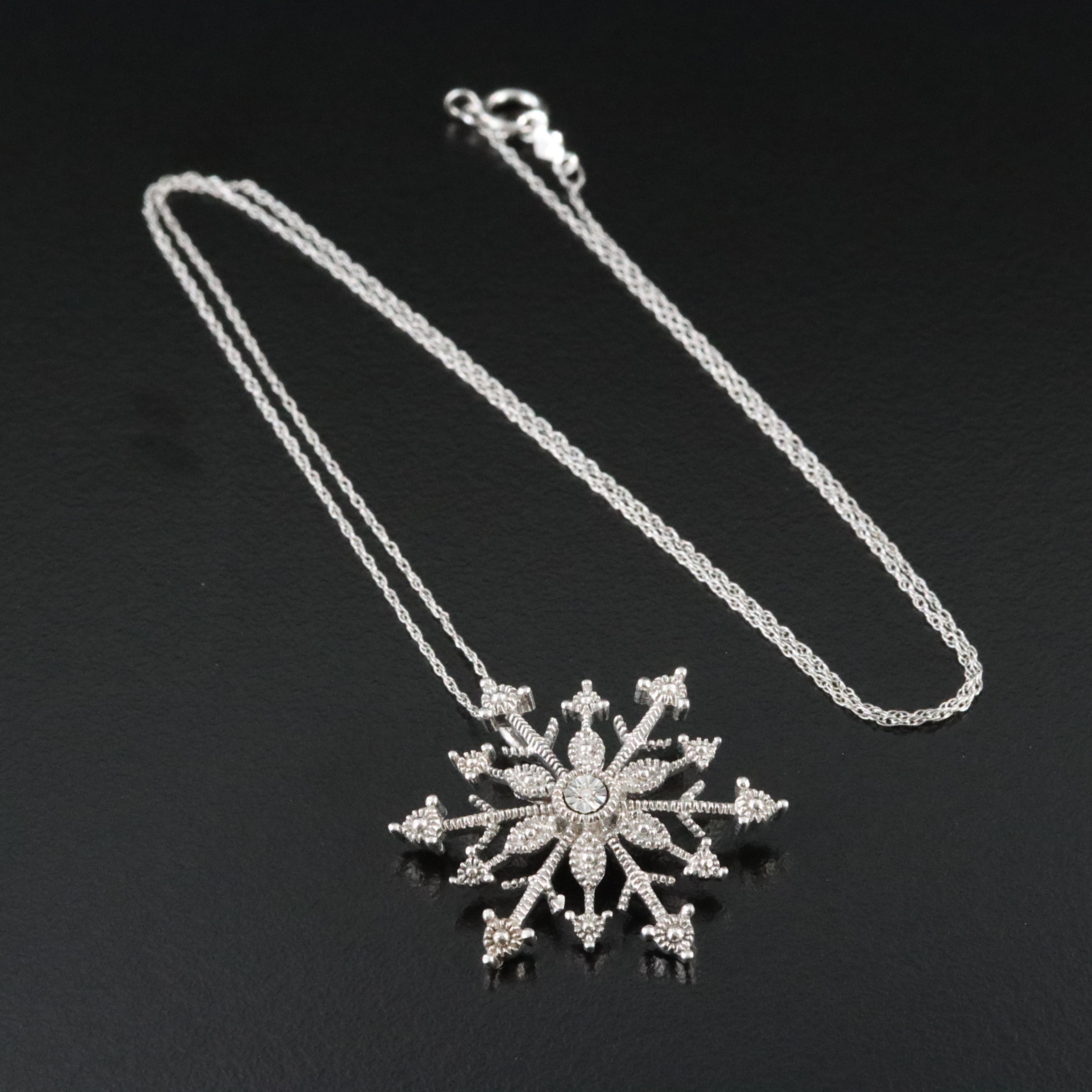 Sterling Snowflake Pendant Necklace with Diamond Accent