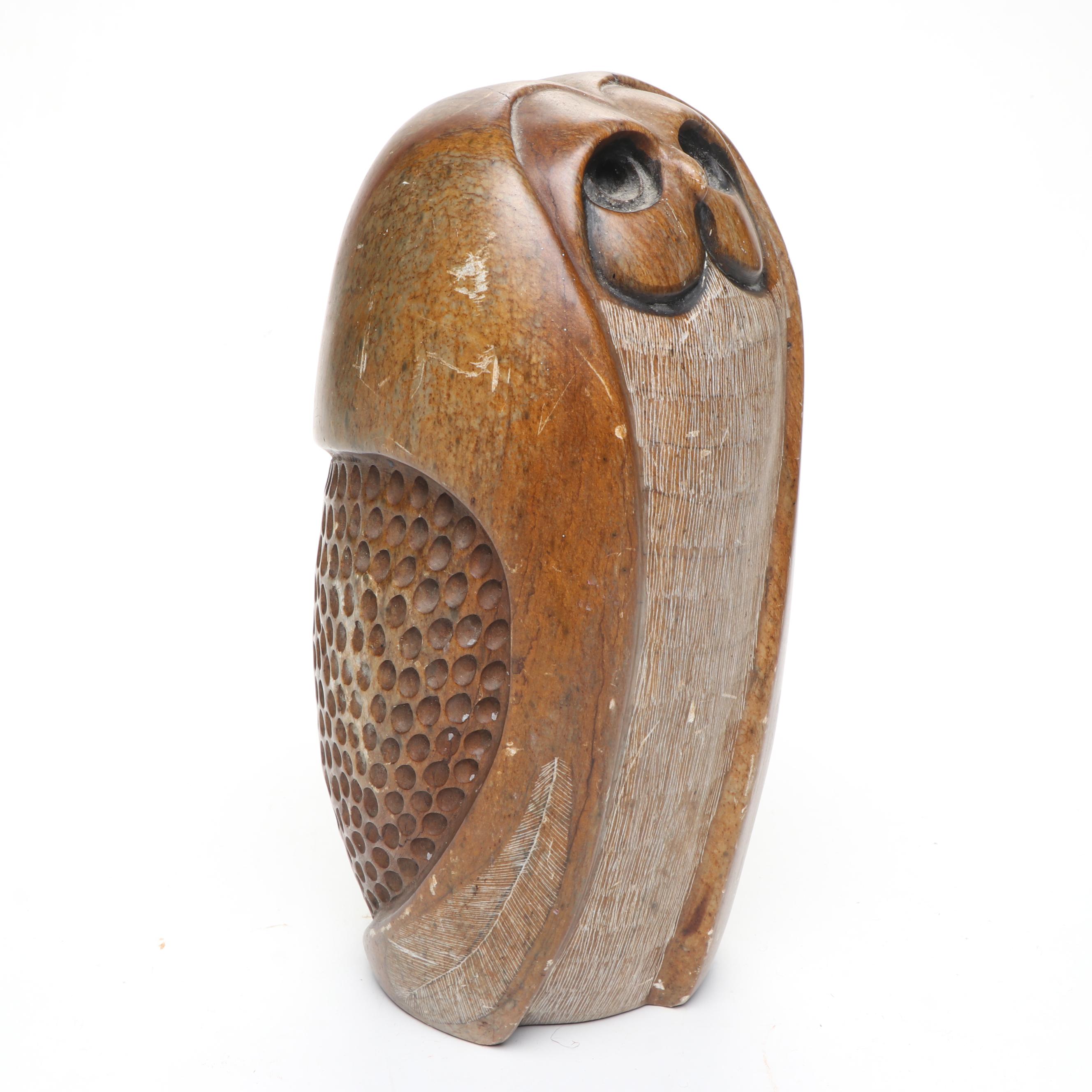 Artist Signed Stone Owl Carving, 1980