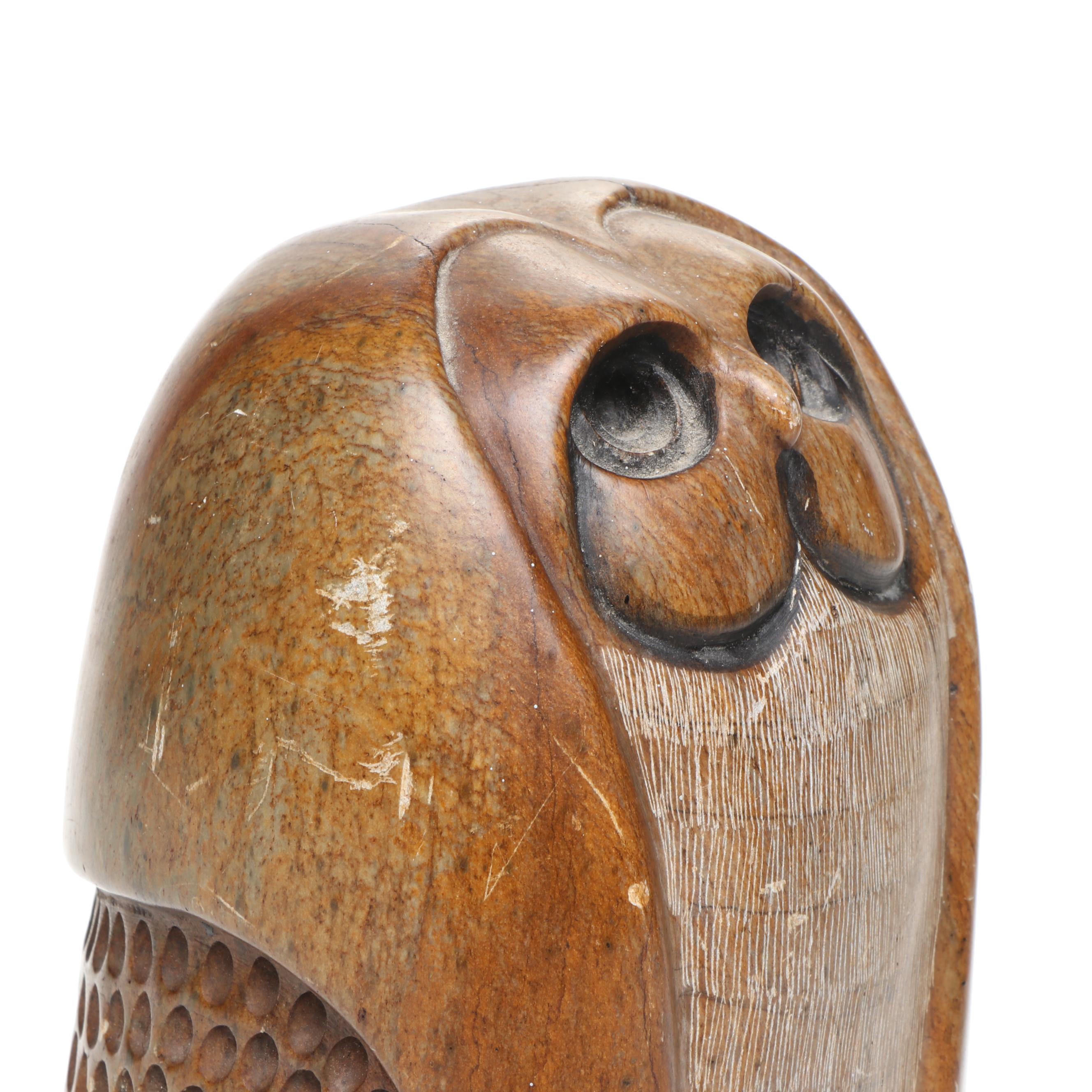 Artist Signed Stone Owl Carving, 1980