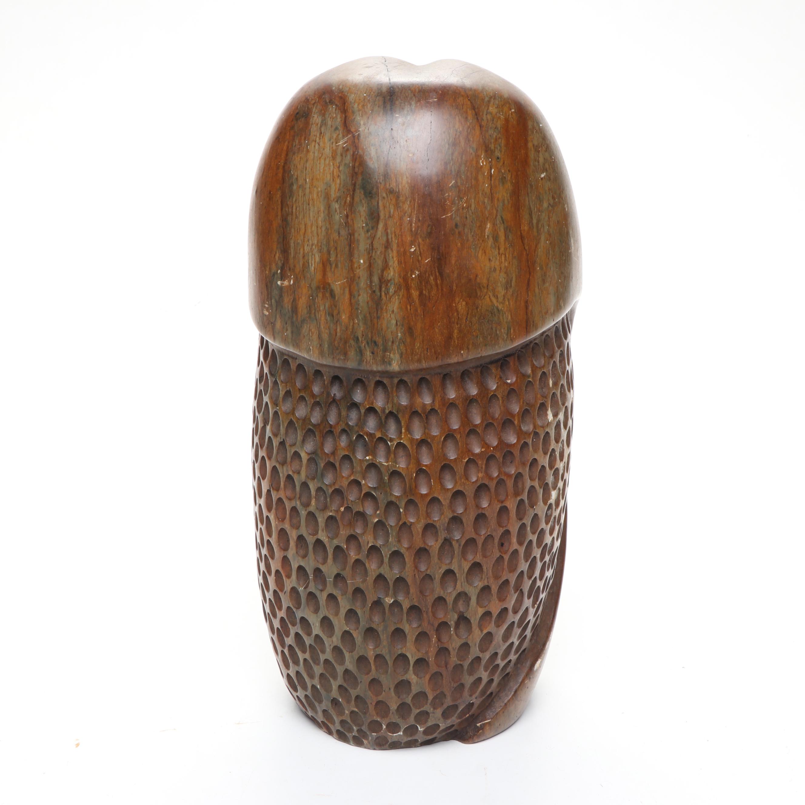 Artist Signed Stone Owl Carving, 1980