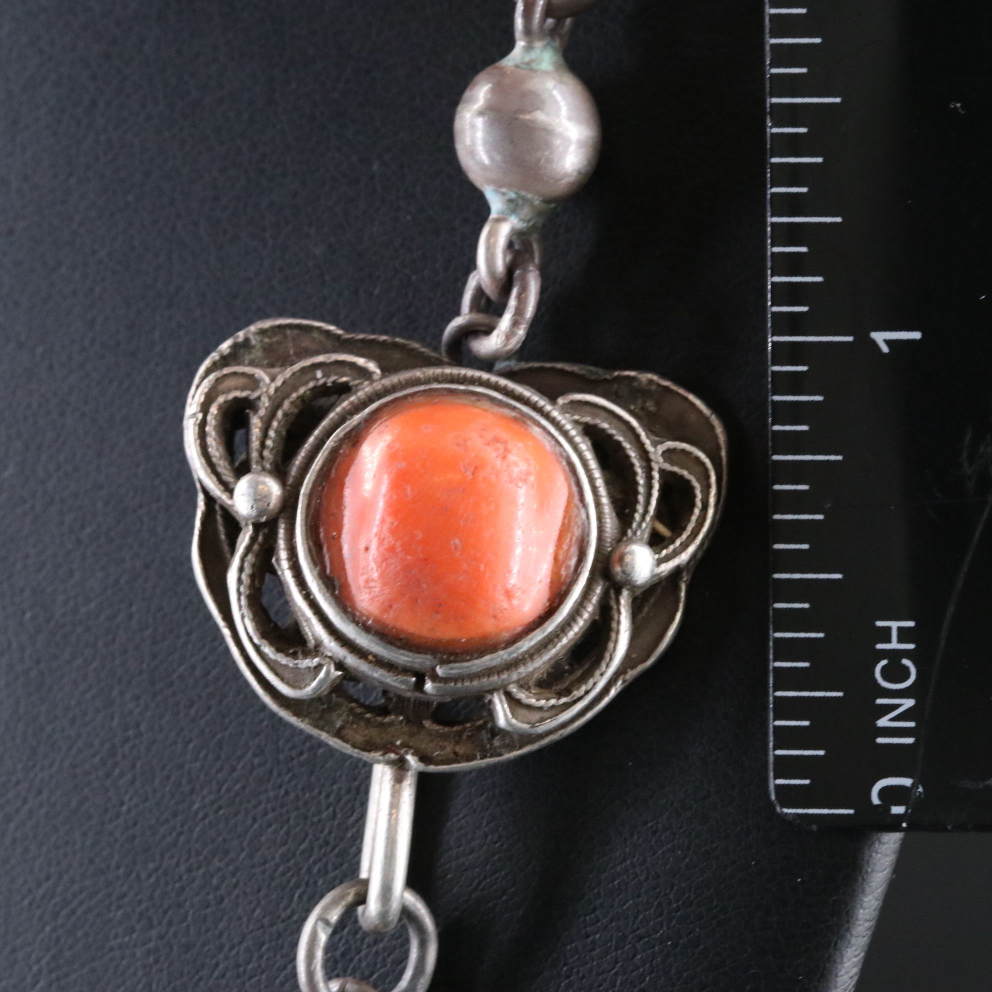 Sterling Bead Necklace with Coral Clasp