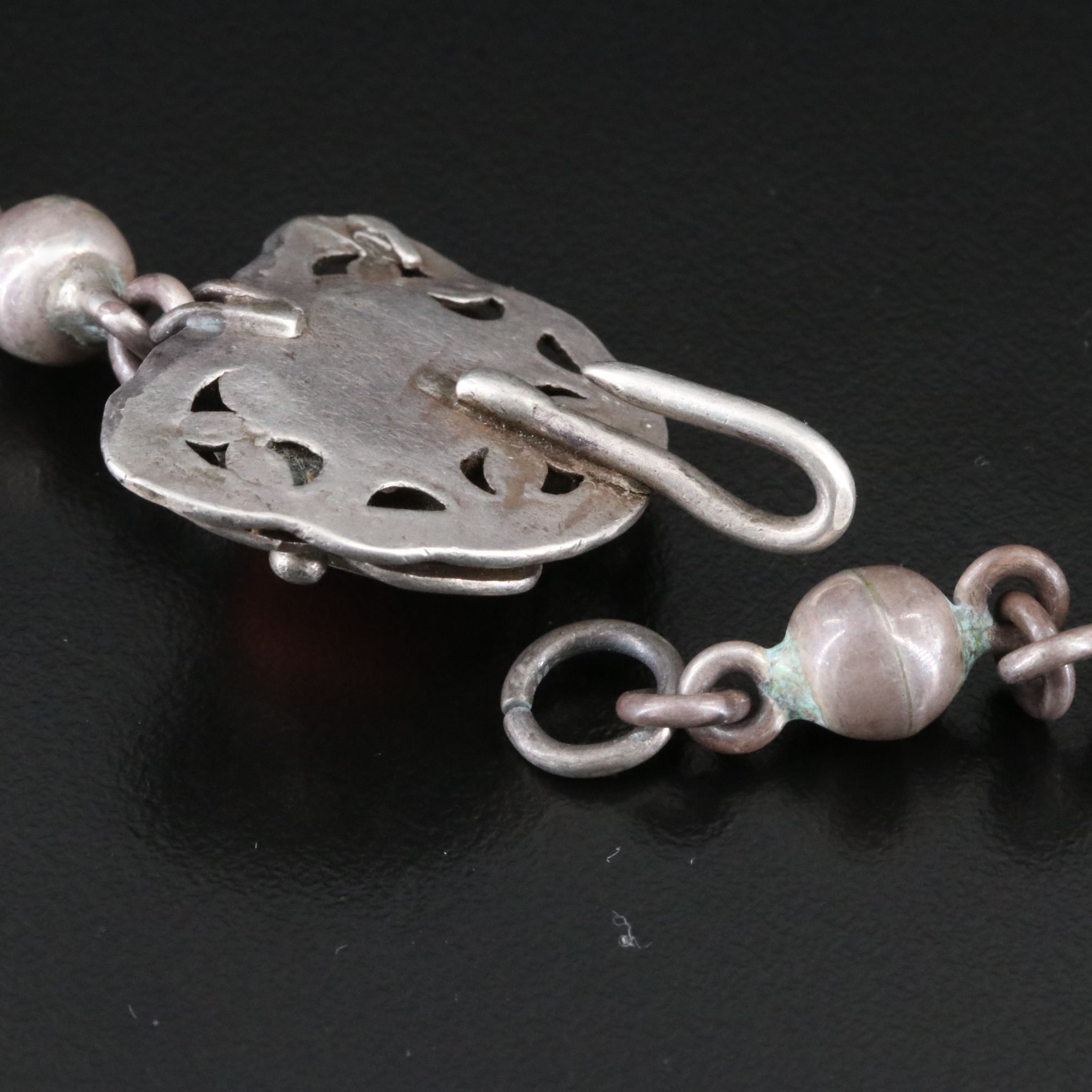 Sterling Bead Necklace with Coral Clasp