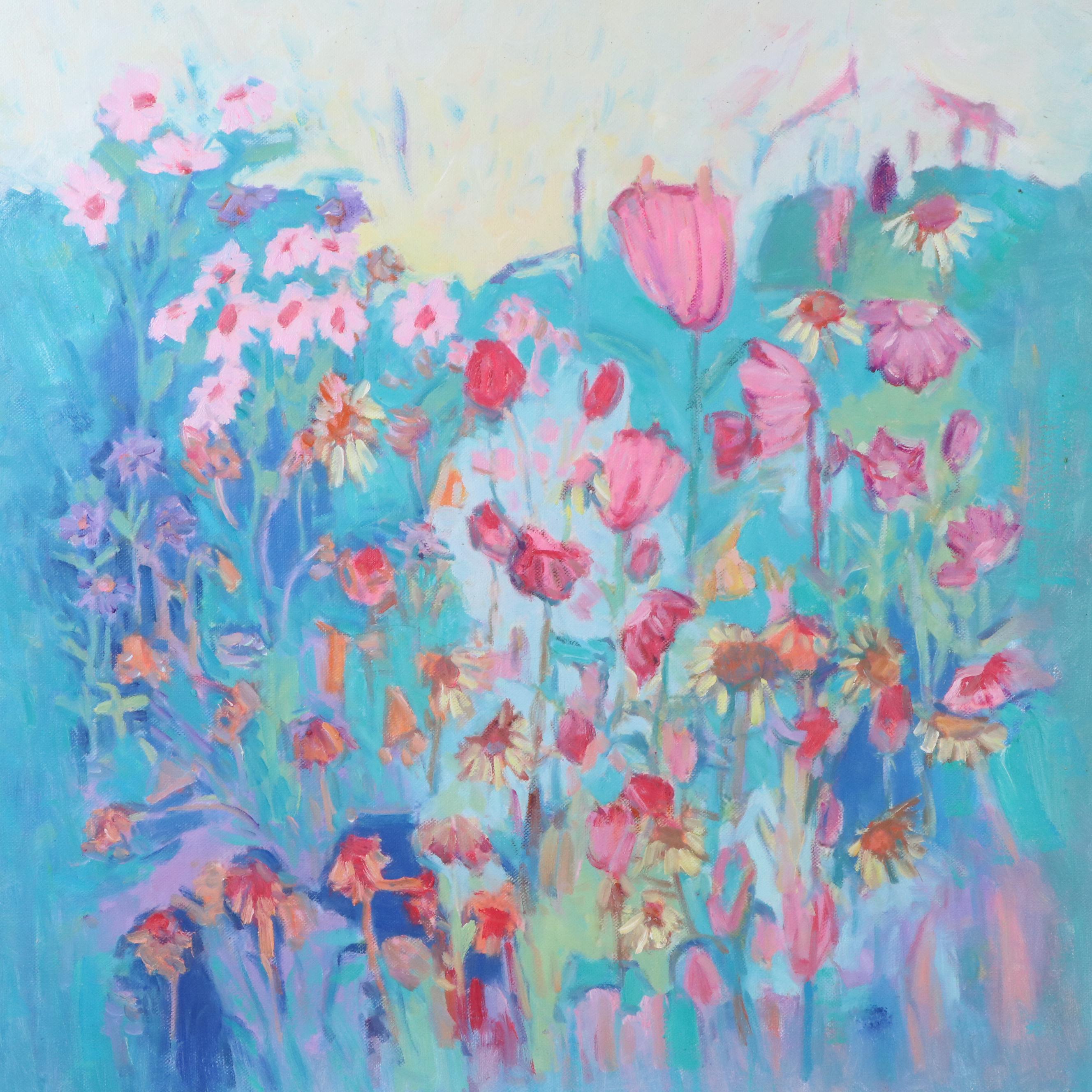 N. Ming Floral Landscape Oil Painting, 21st Century