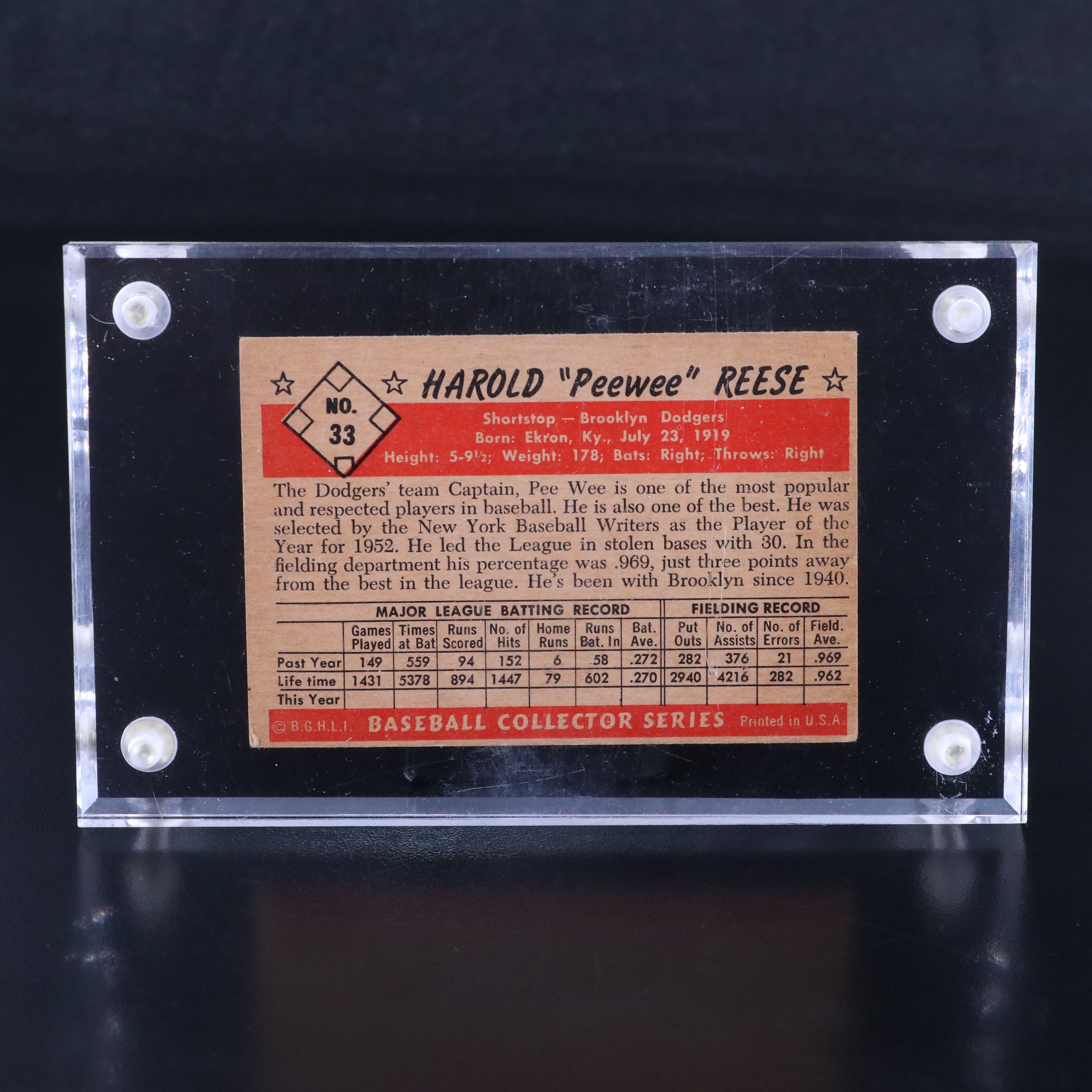 1953 Bowman Color Pee Wee Reese Brooklyn Dodgers Baseball Card