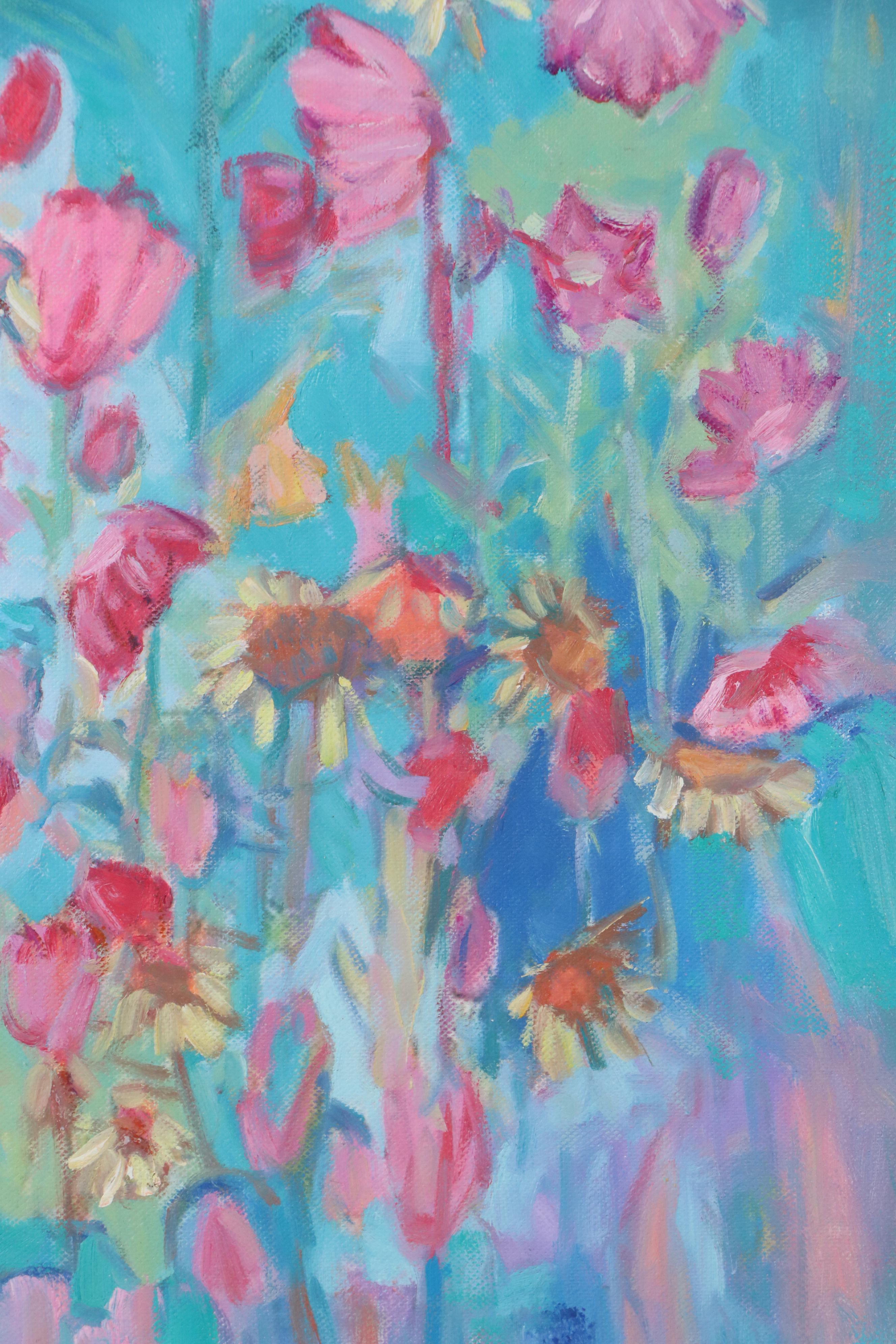 N. Ming Floral Landscape Oil Painting, 21st Century