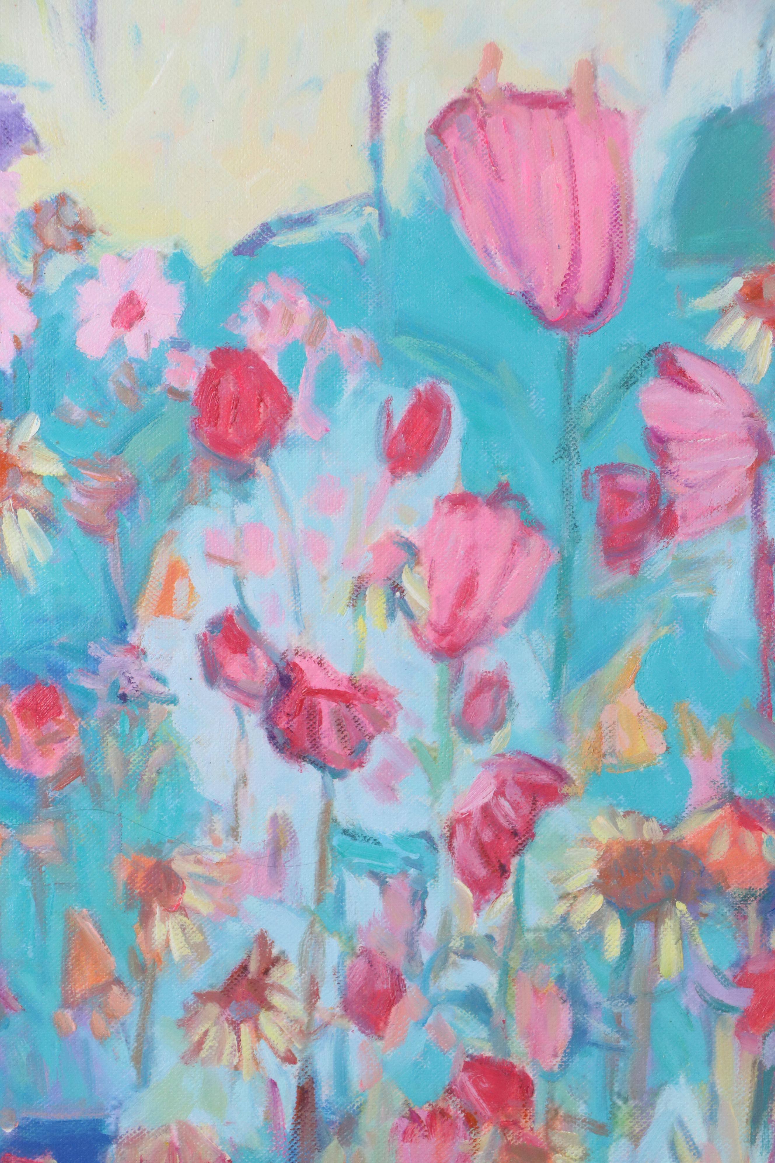 N. Ming Floral Landscape Oil Painting, 21st Century