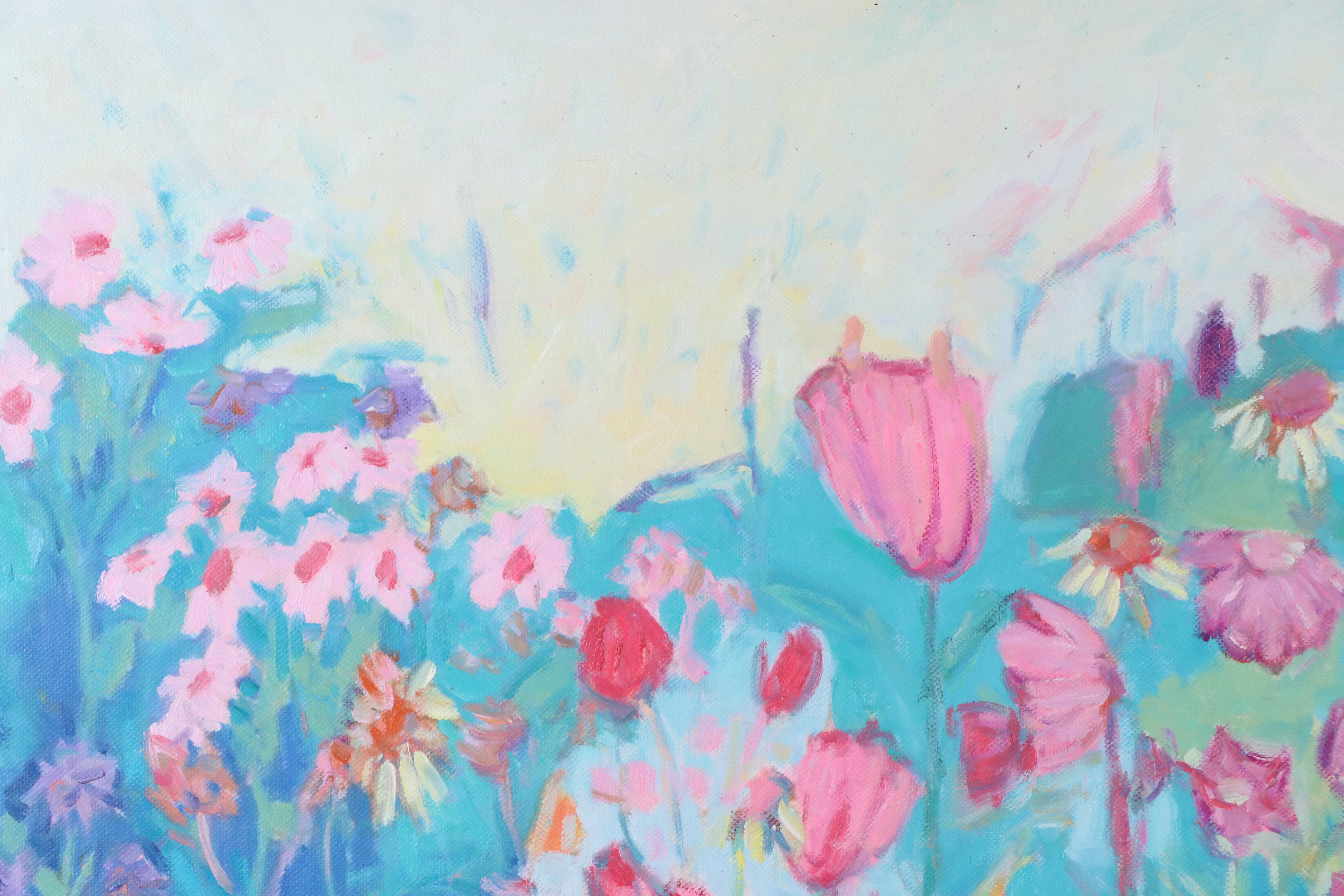 N. Ming Floral Landscape Oil Painting, 21st Century