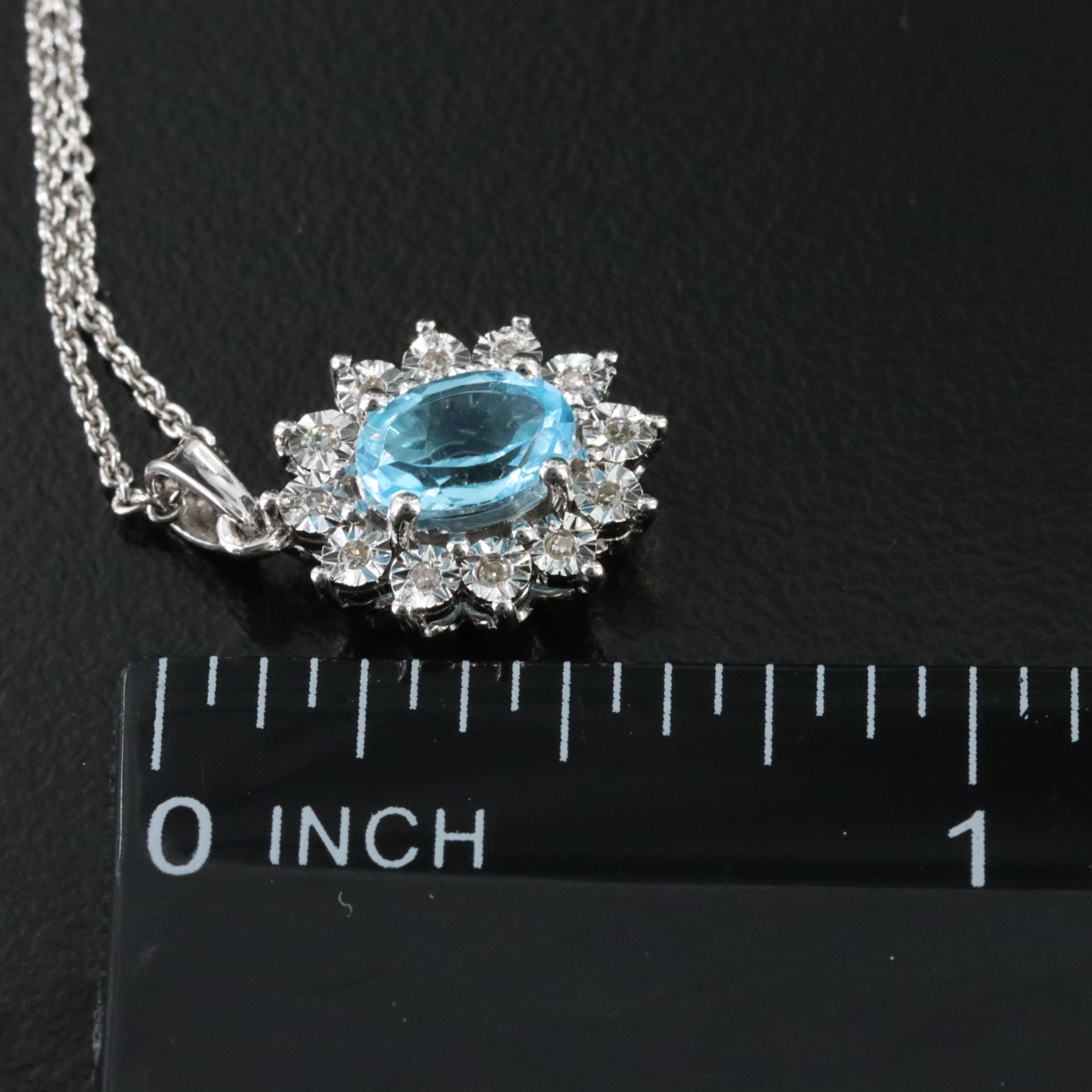 Sterling Swiss Blue Topaz and Diamond Pendant Necklace