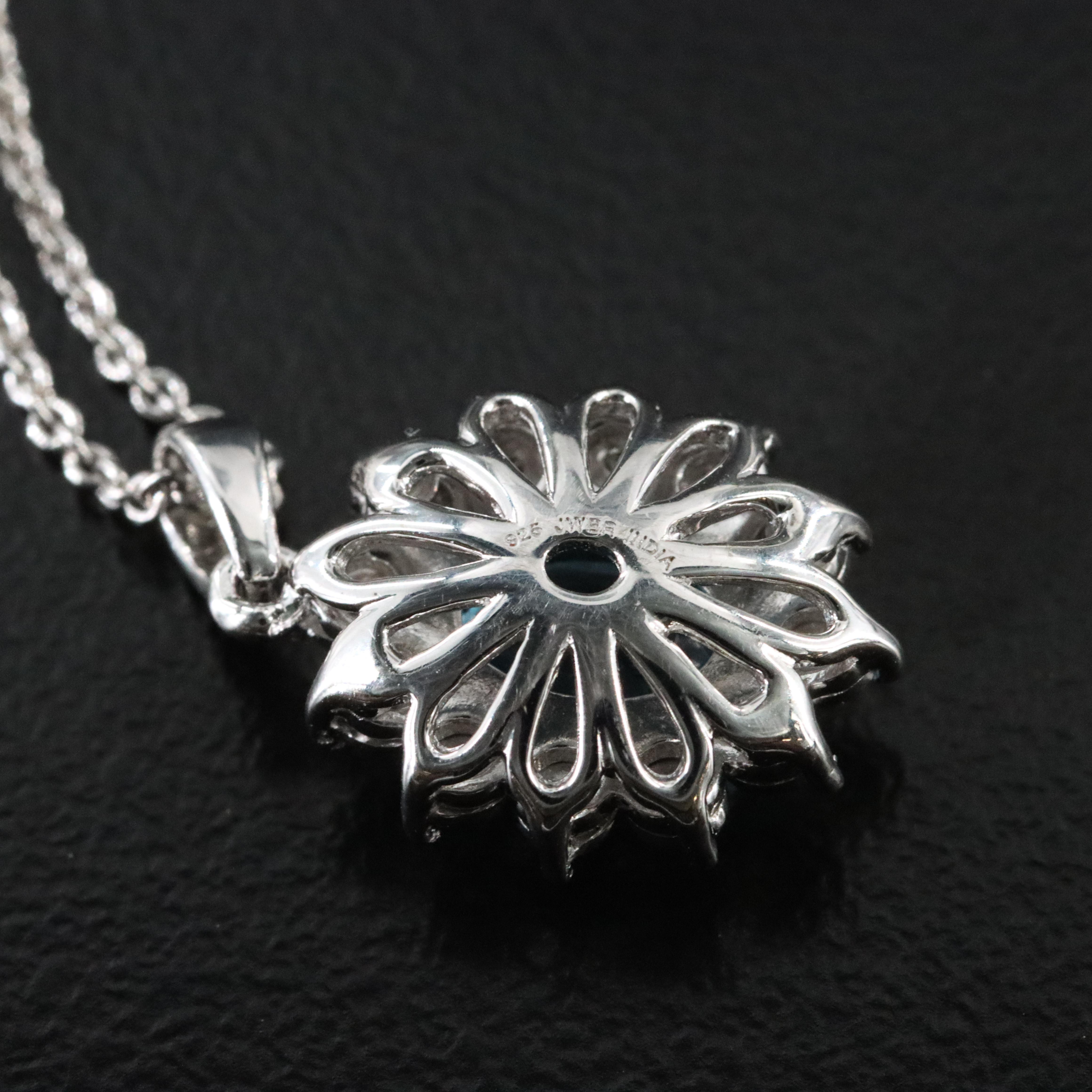 Sterling Swiss Blue Topaz and Diamond Pendant Necklace