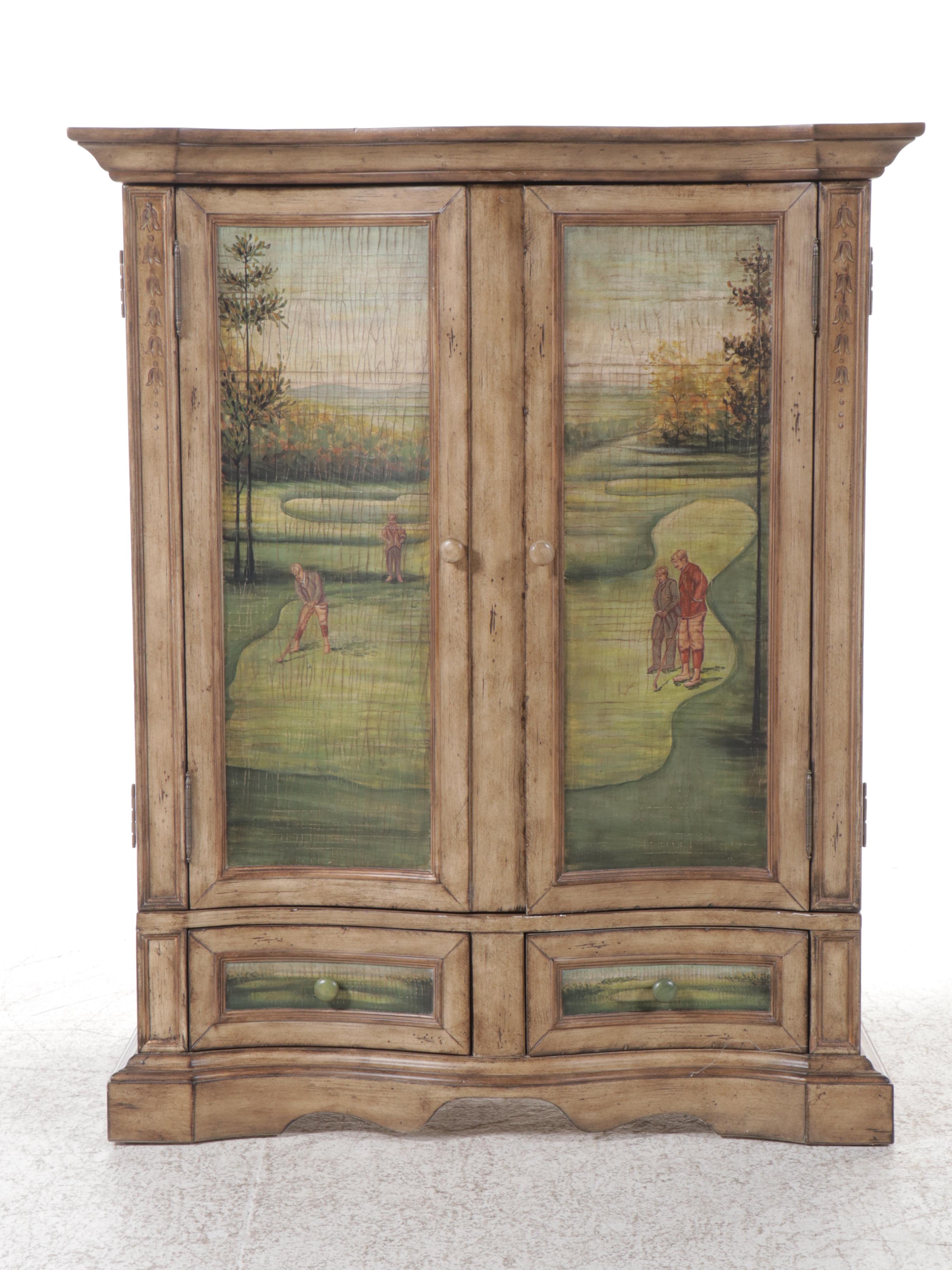 Entertainment Armoire with Golf Scene, Early 21st Century
