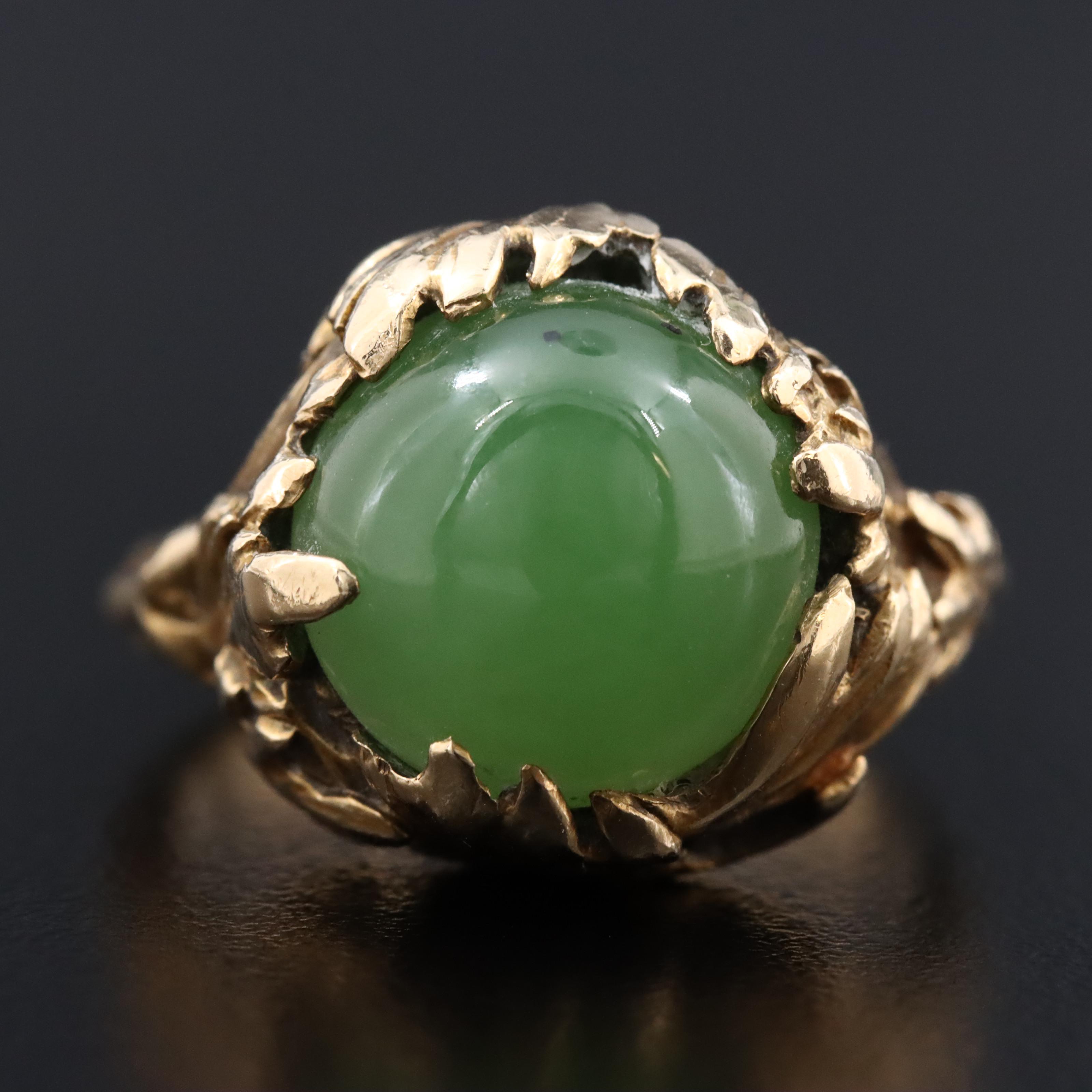 Vintage 14K Nephrite Foliated Ring