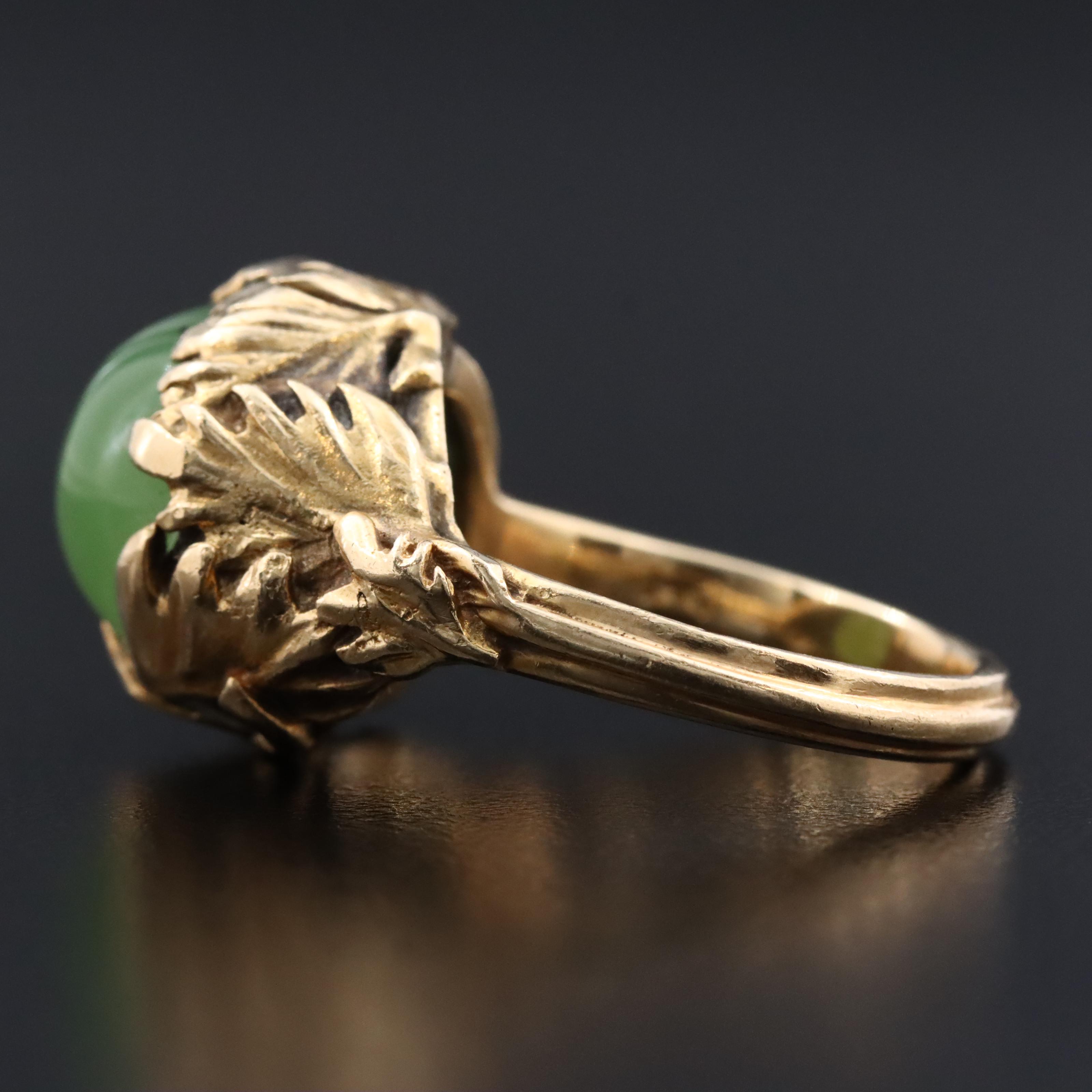 Vintage 14K Nephrite Foliated Ring