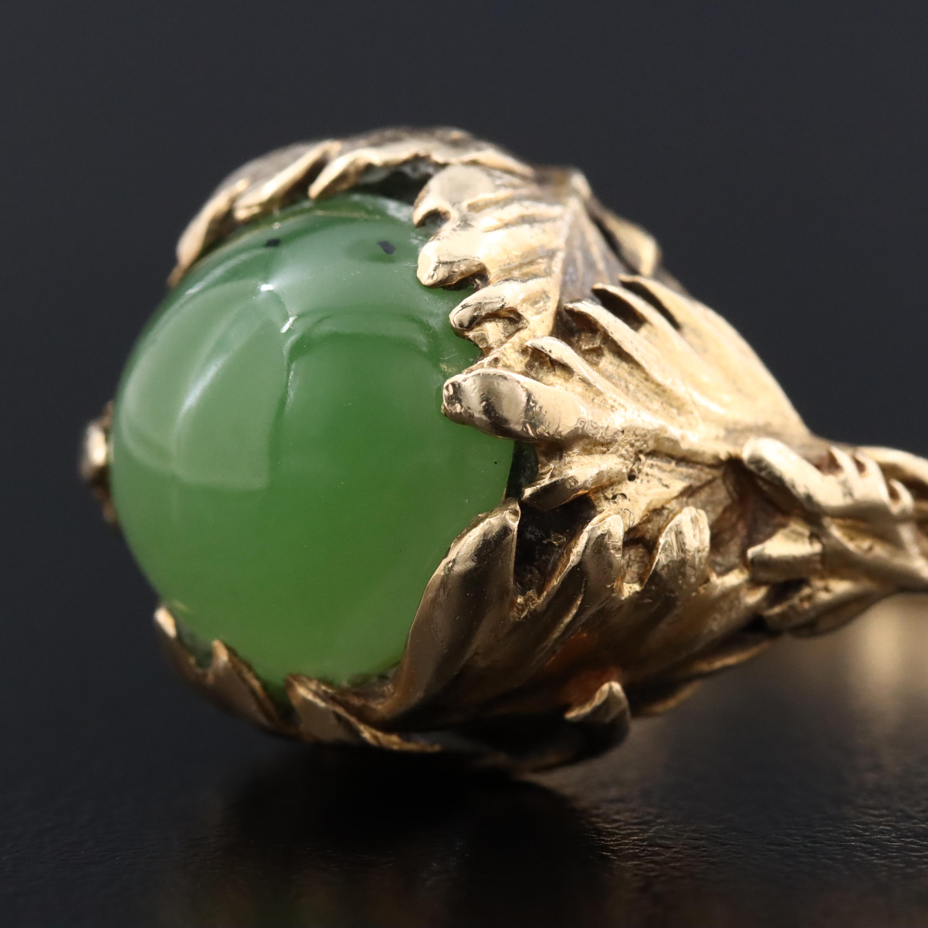 Vintage 14K Nephrite Foliated Ring