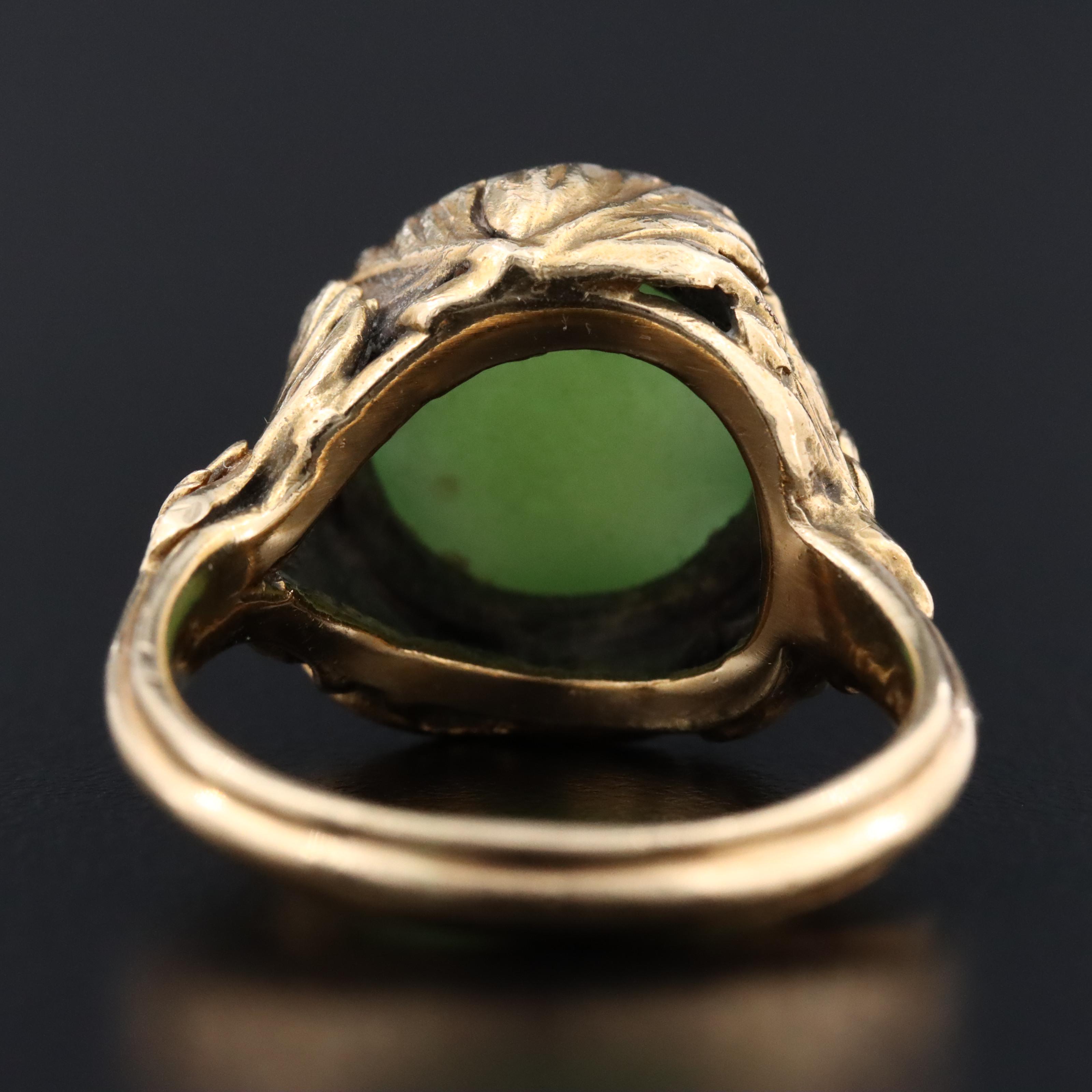 Vintage 14K Nephrite Foliated Ring