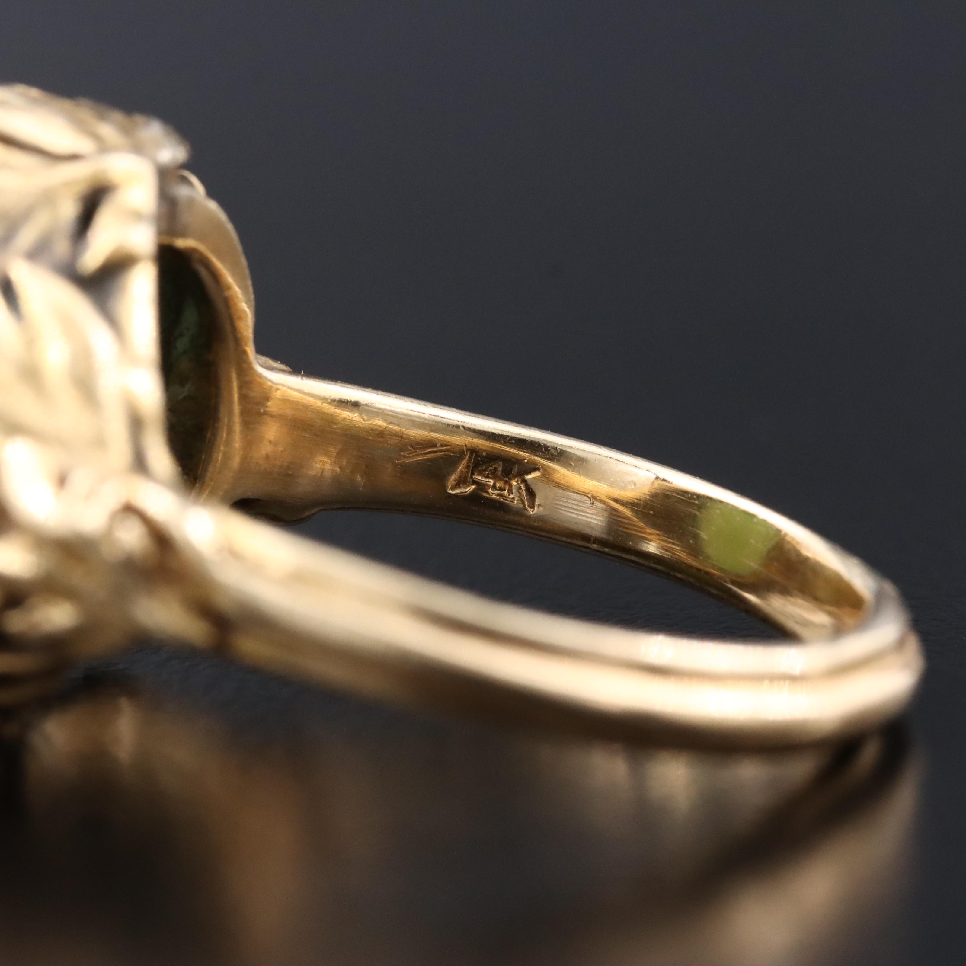 Vintage 14K Nephrite Foliated Ring