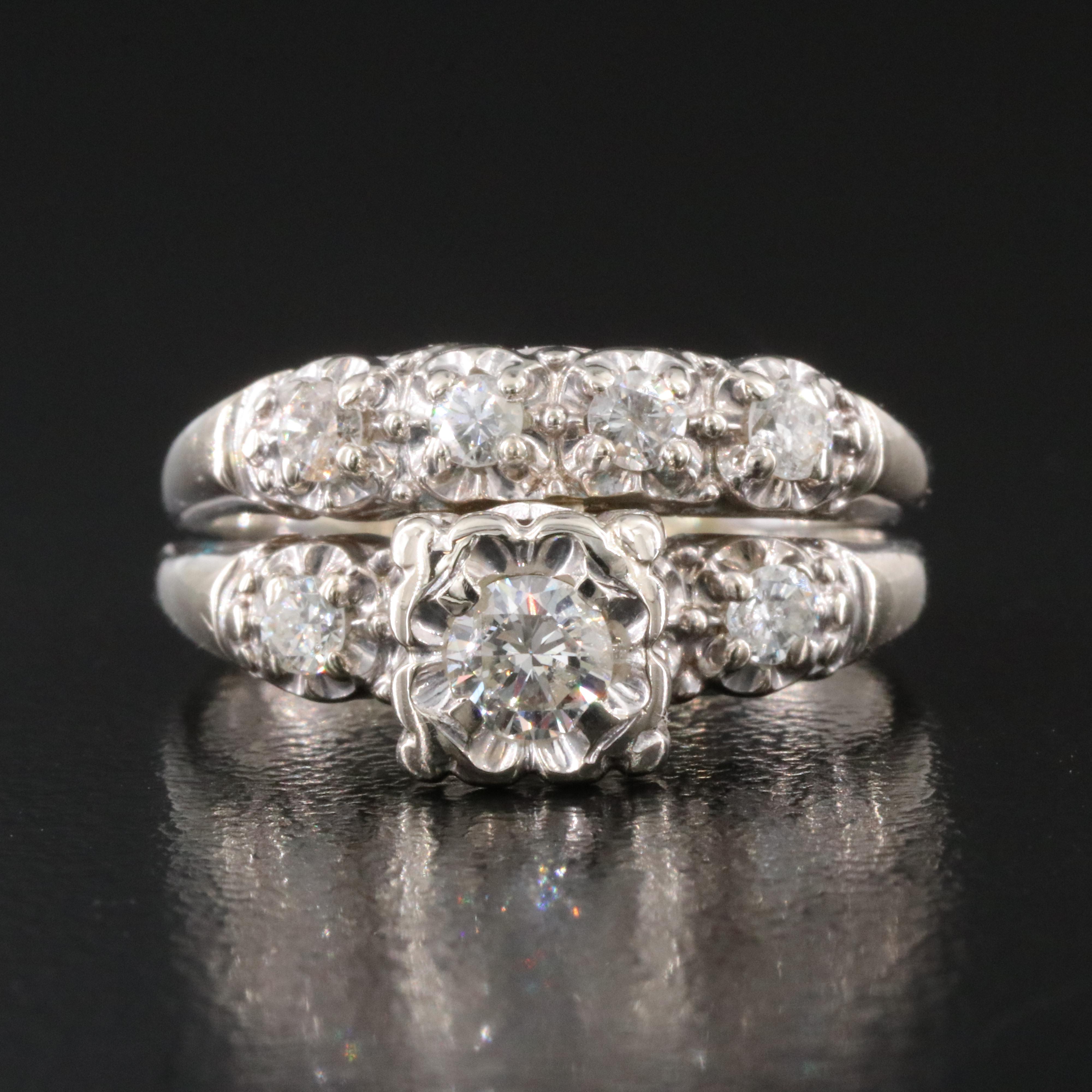 Vintage 14K 0.50 CTW Diamond Soldered Ring Set