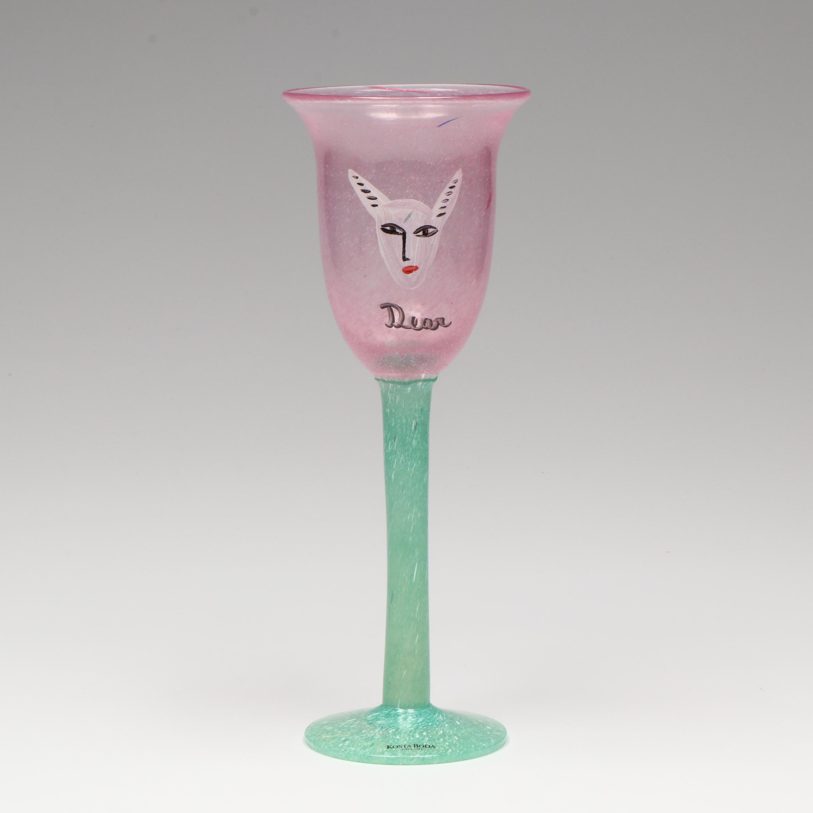 Ulrica Hydman-Vallien for Kosta Boda "Atelje" Tulip Art Glass Wine Glass