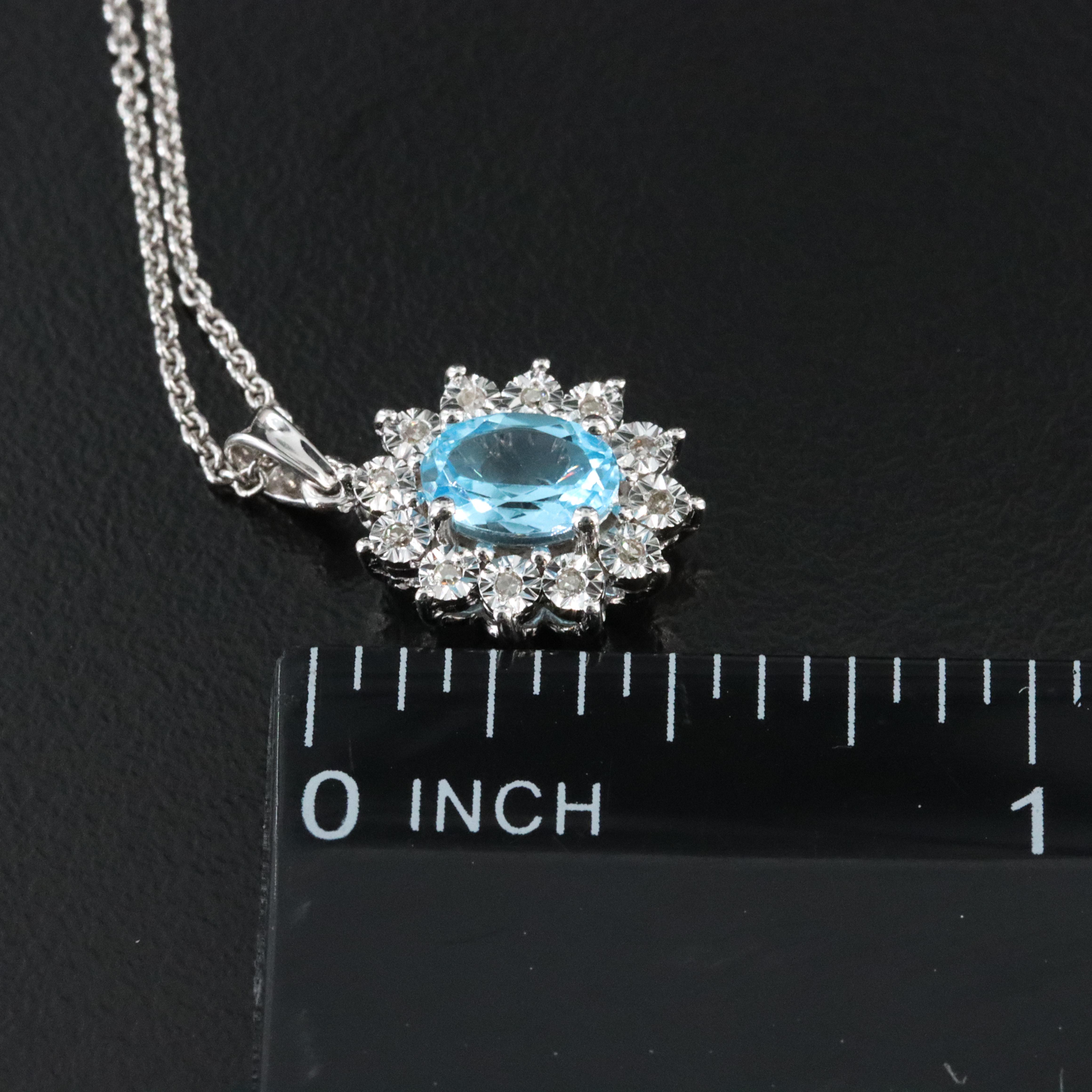 Sterling Swiss Blue Topaz and Diamond Pendant Necklace