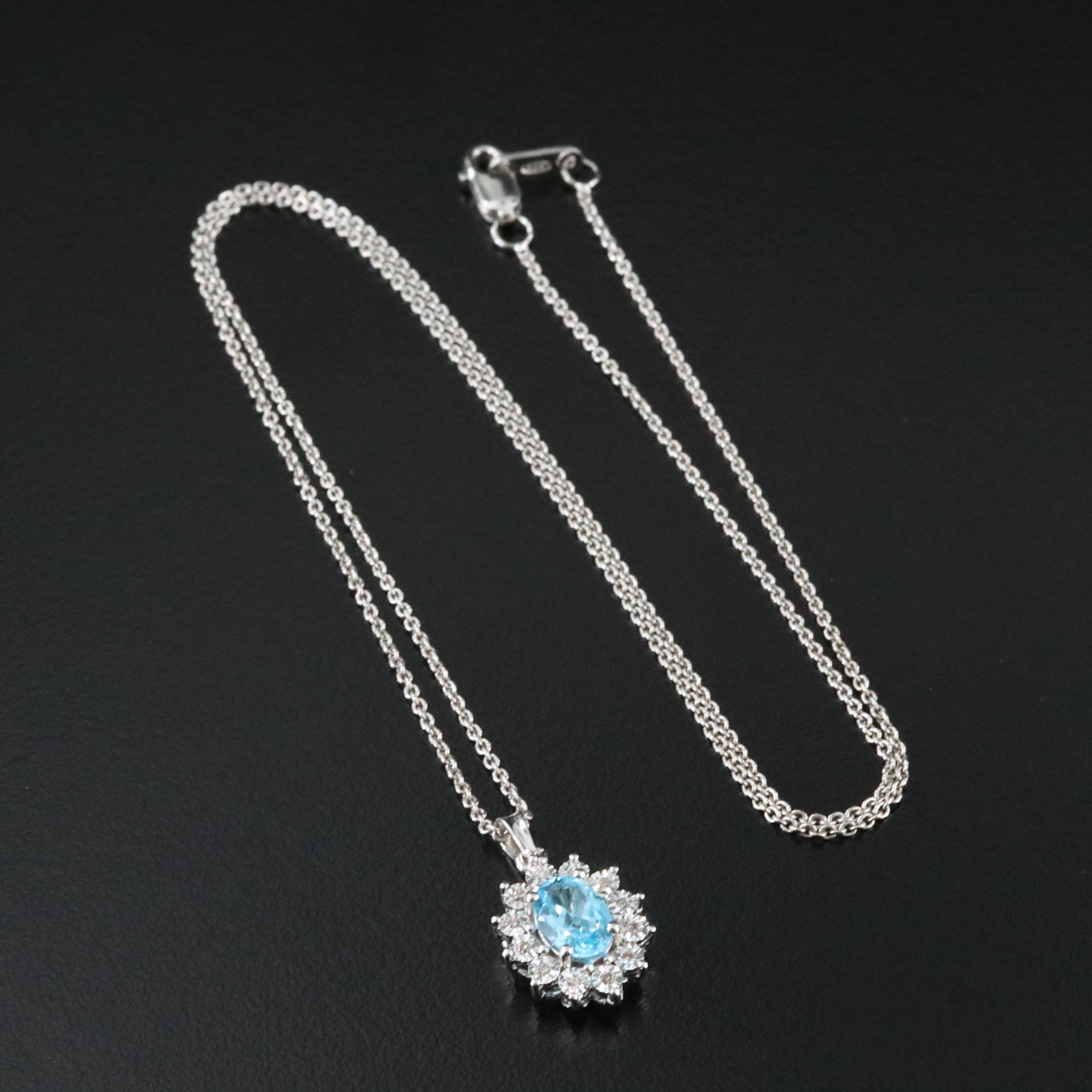 Sterling Swiss Blue Topaz and Diamond Pendant Necklace