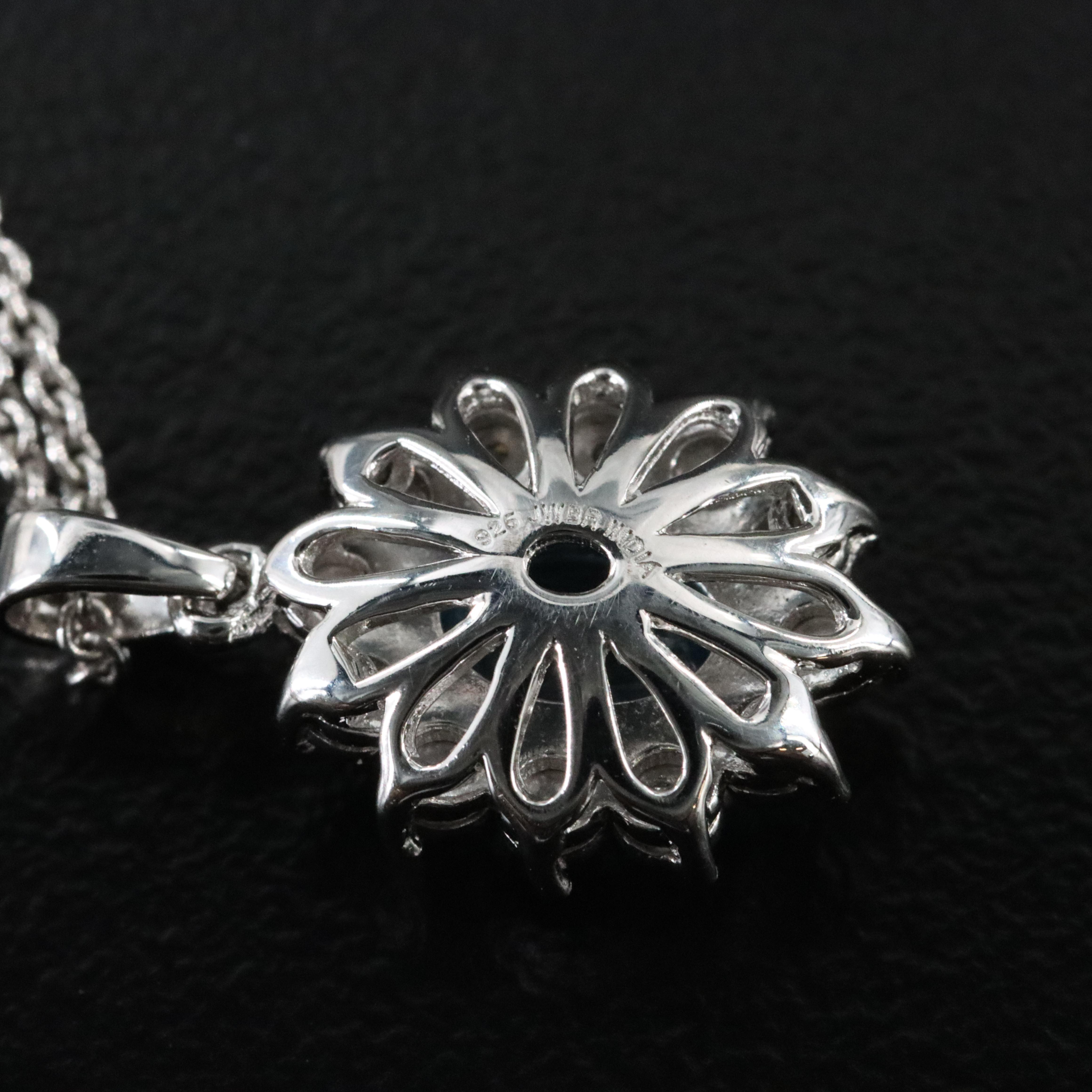 Sterling Swiss Blue Topaz and Diamond Pendant Necklace