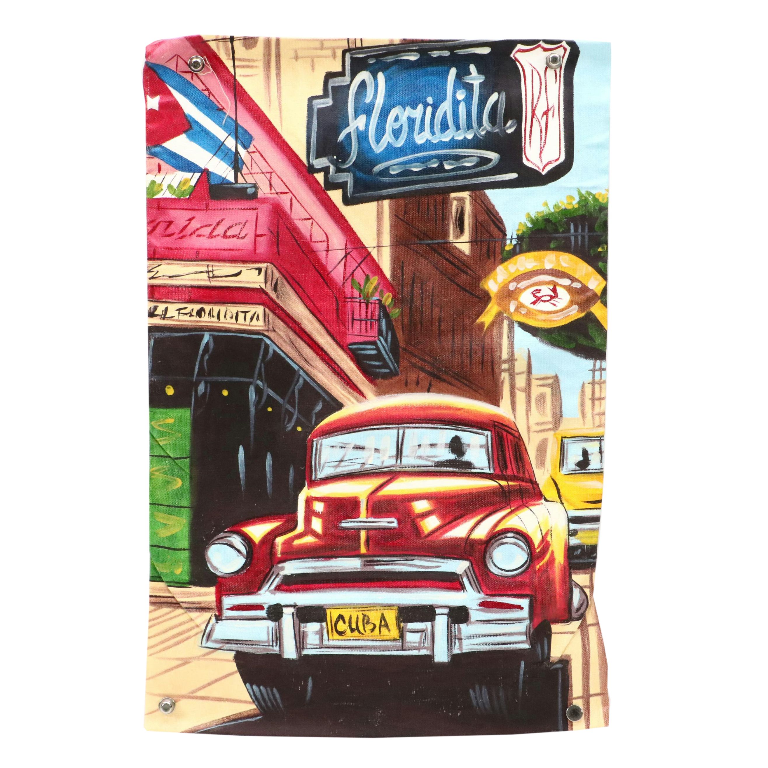 Cuban Cityscape Oil Painting, Late 20th/21st Century