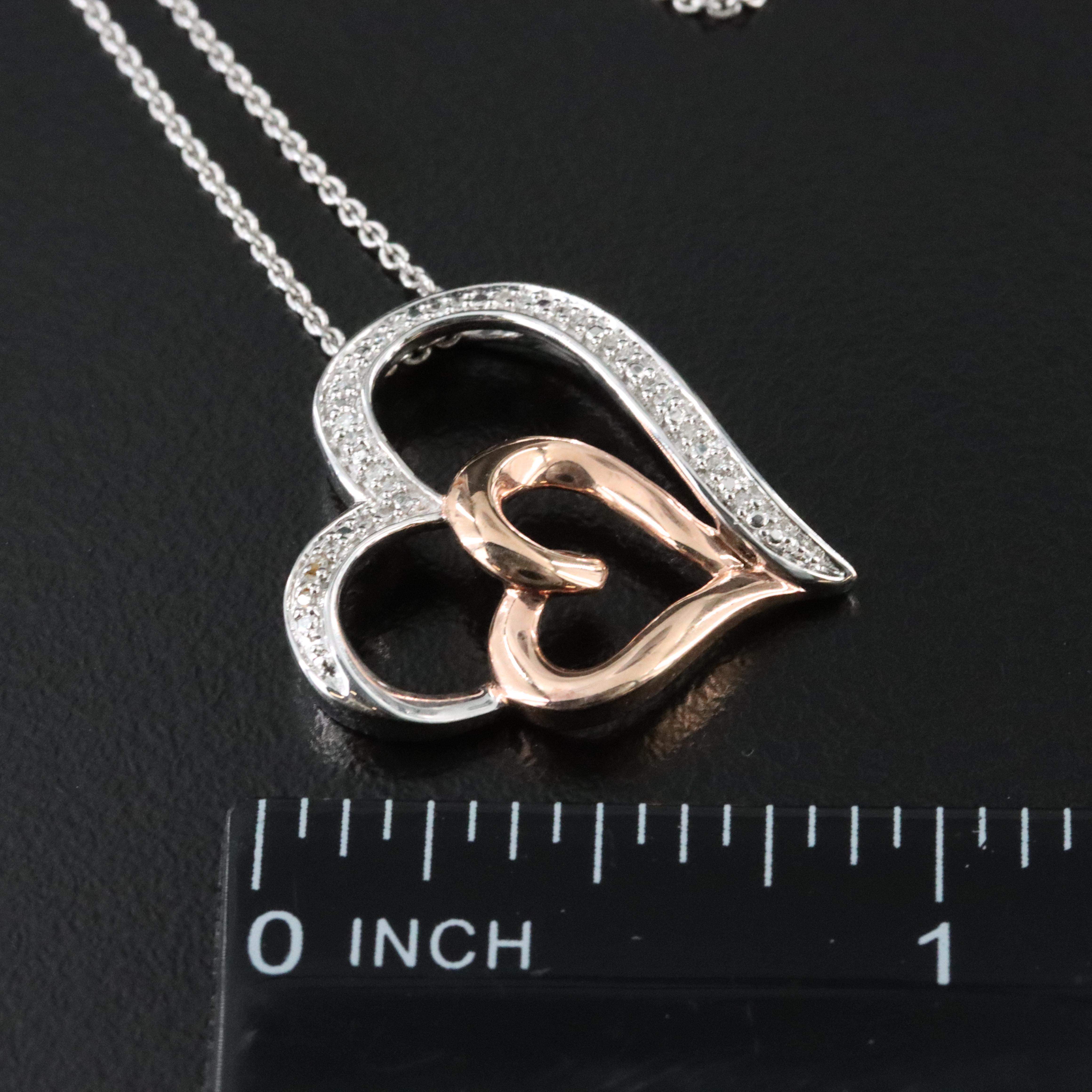 Sterling Diamond Double Heart Pendant Necklace
